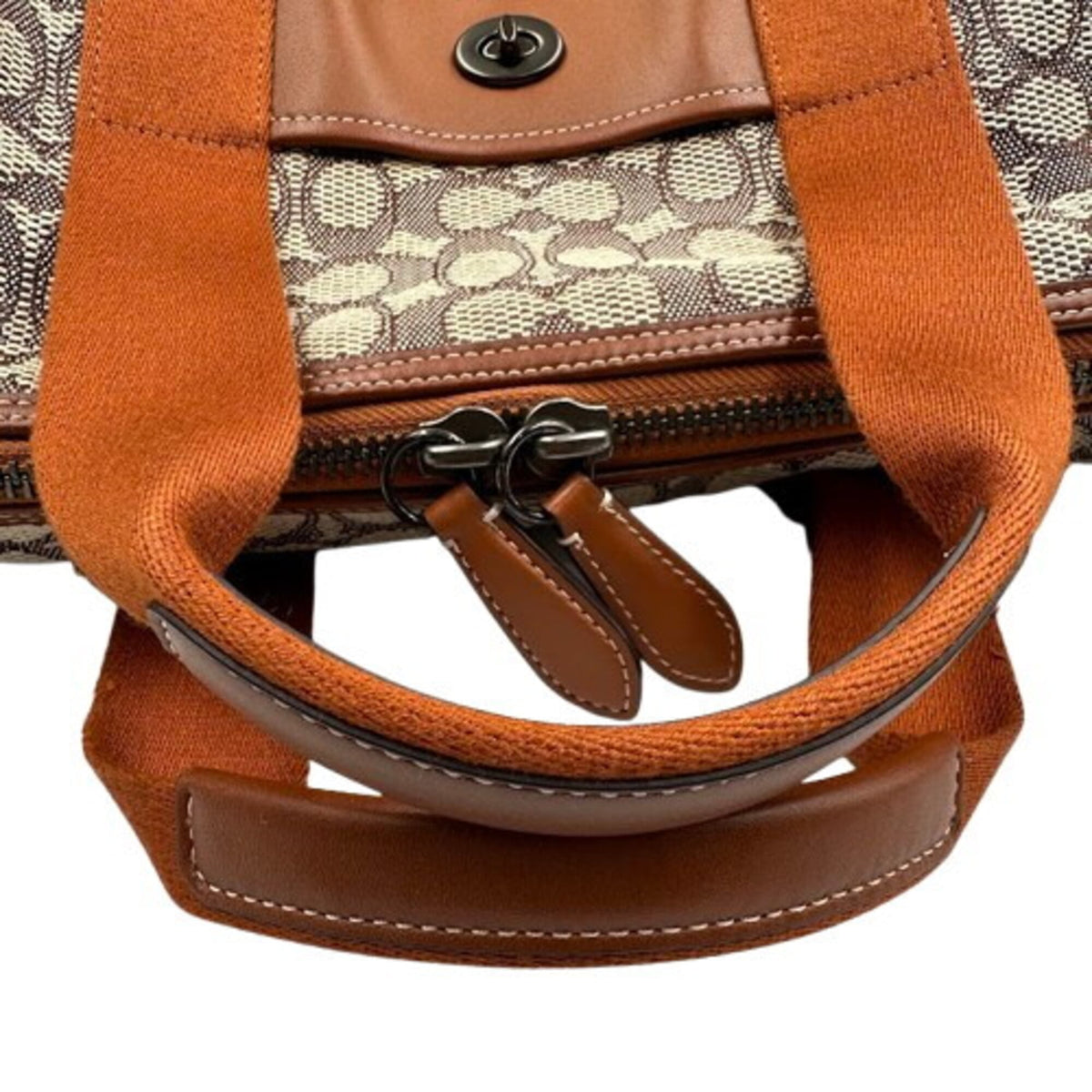 Coach Signature Beige Canvas Leather Boston Bag (Pre-Owned)