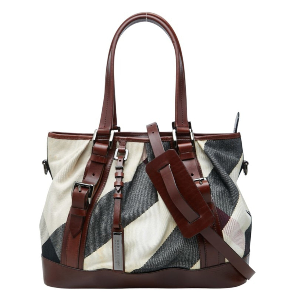 Burberry Beige Brown Canvas Leather Shoulder Bag Tote Bag (Pre-Owned)