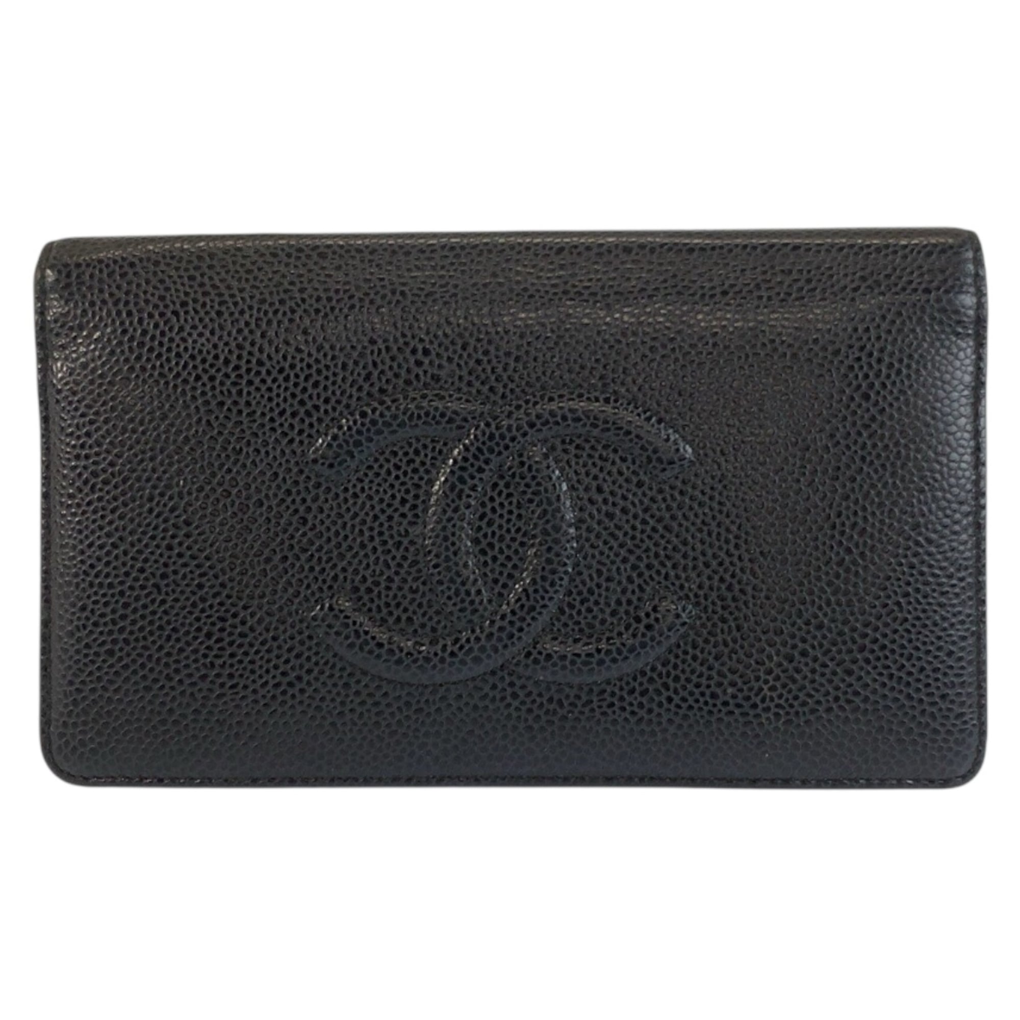 Chanel Black Leather Long Wallet (Bi-Fold) (Pre-Owned)