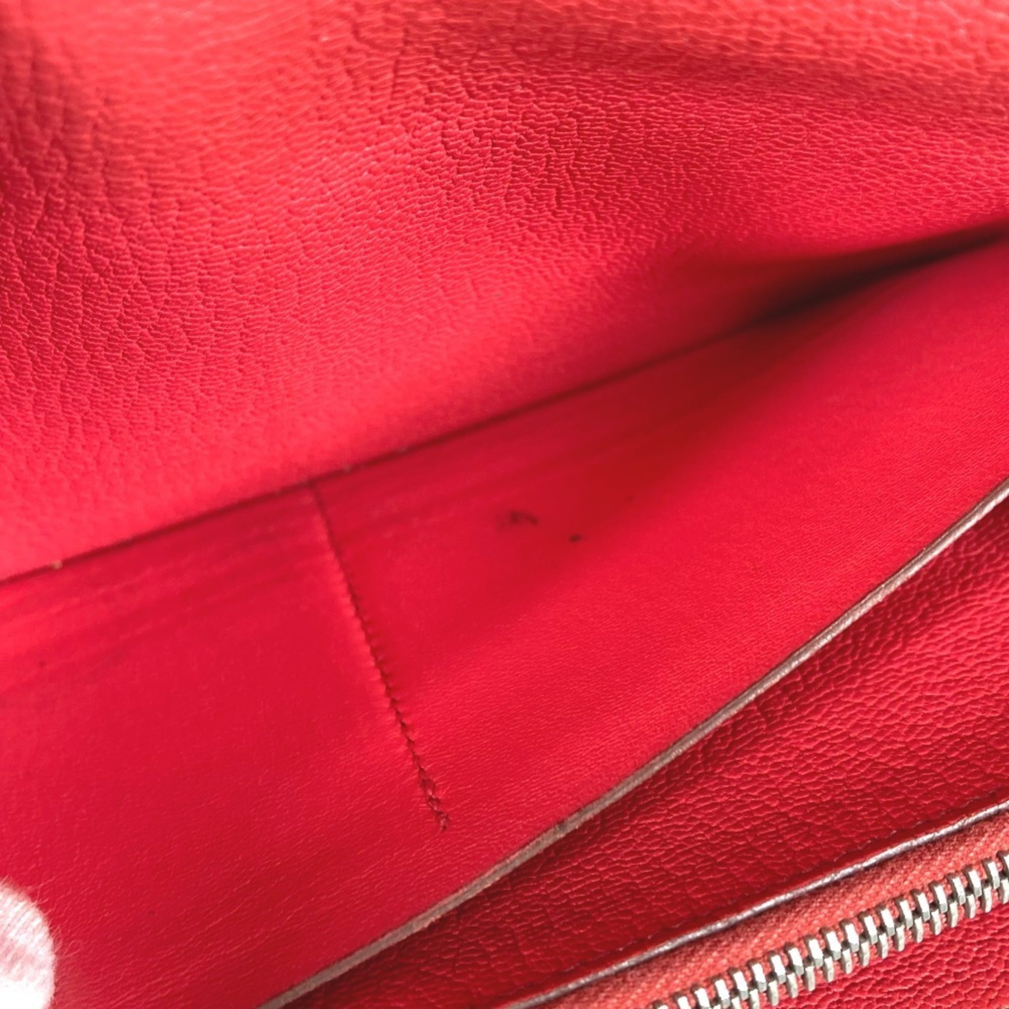 Hermes Red Color Chevre Leather Long Wallet (Bi-Fold) (Pre-Owned)