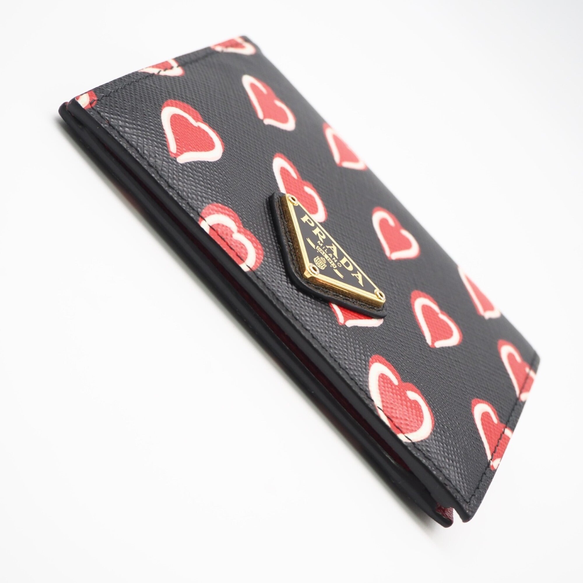 Prada Saffiano Black Red Color Saffiano Wallet (Bi-Fold) (Pre-Owned)