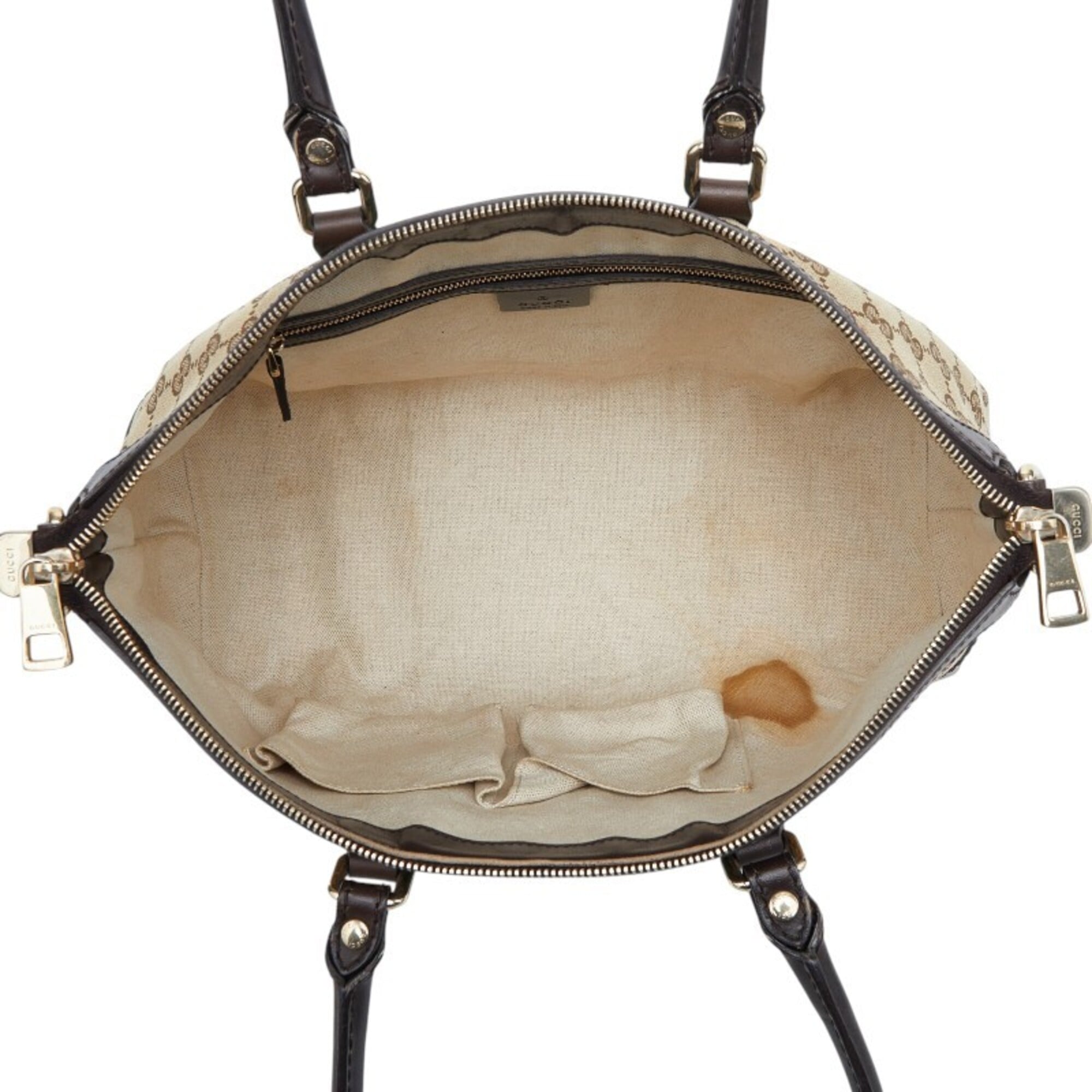Gucci Beige Brown Canvas Leather Handbag Shoulder Bag (Pre-Owned)