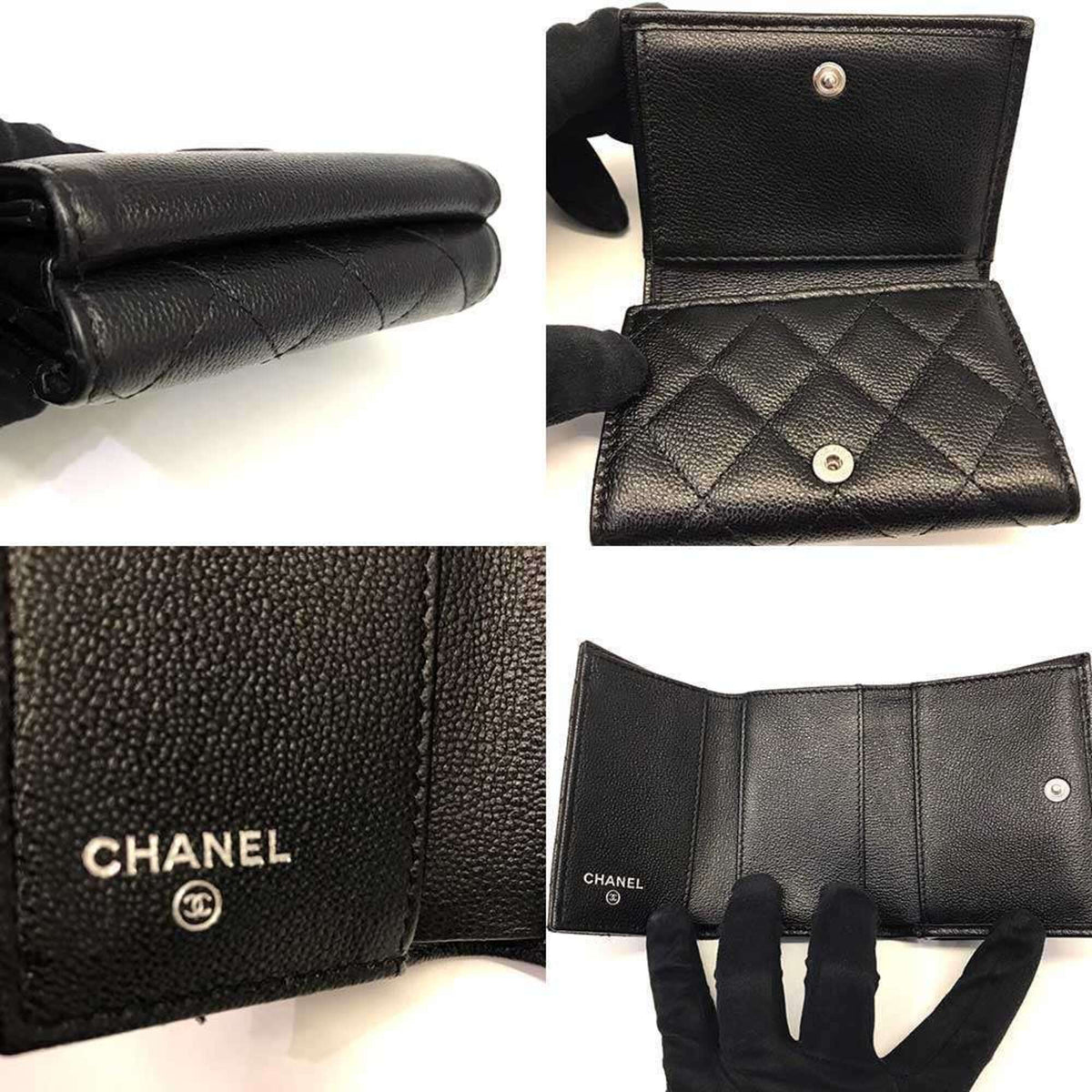 Chanel Black Grained Calfskin Wallet (Tri-Fold) (Pre-Owned)