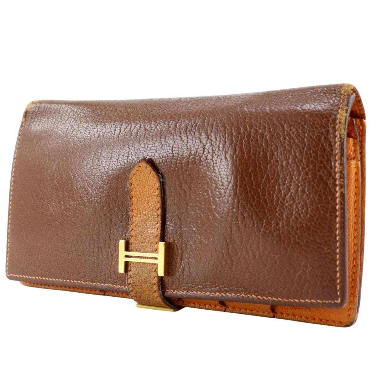Hermes Brown Chevre Leather Long Wallet (Bi-Fold) (Pre-Owned)