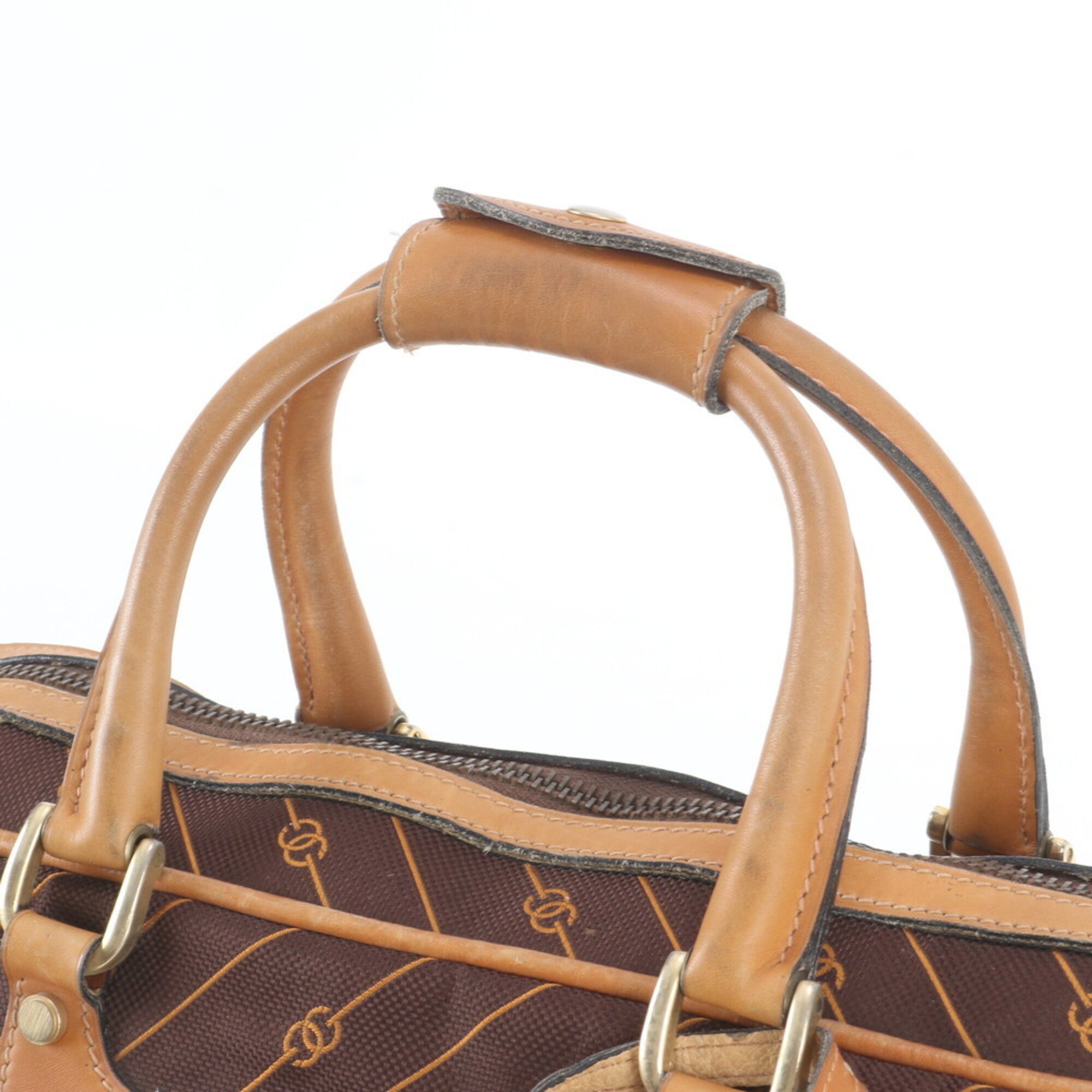 Gucci Brown Leather Canvas Boston Bag Tote Bag (Pre-Owned)