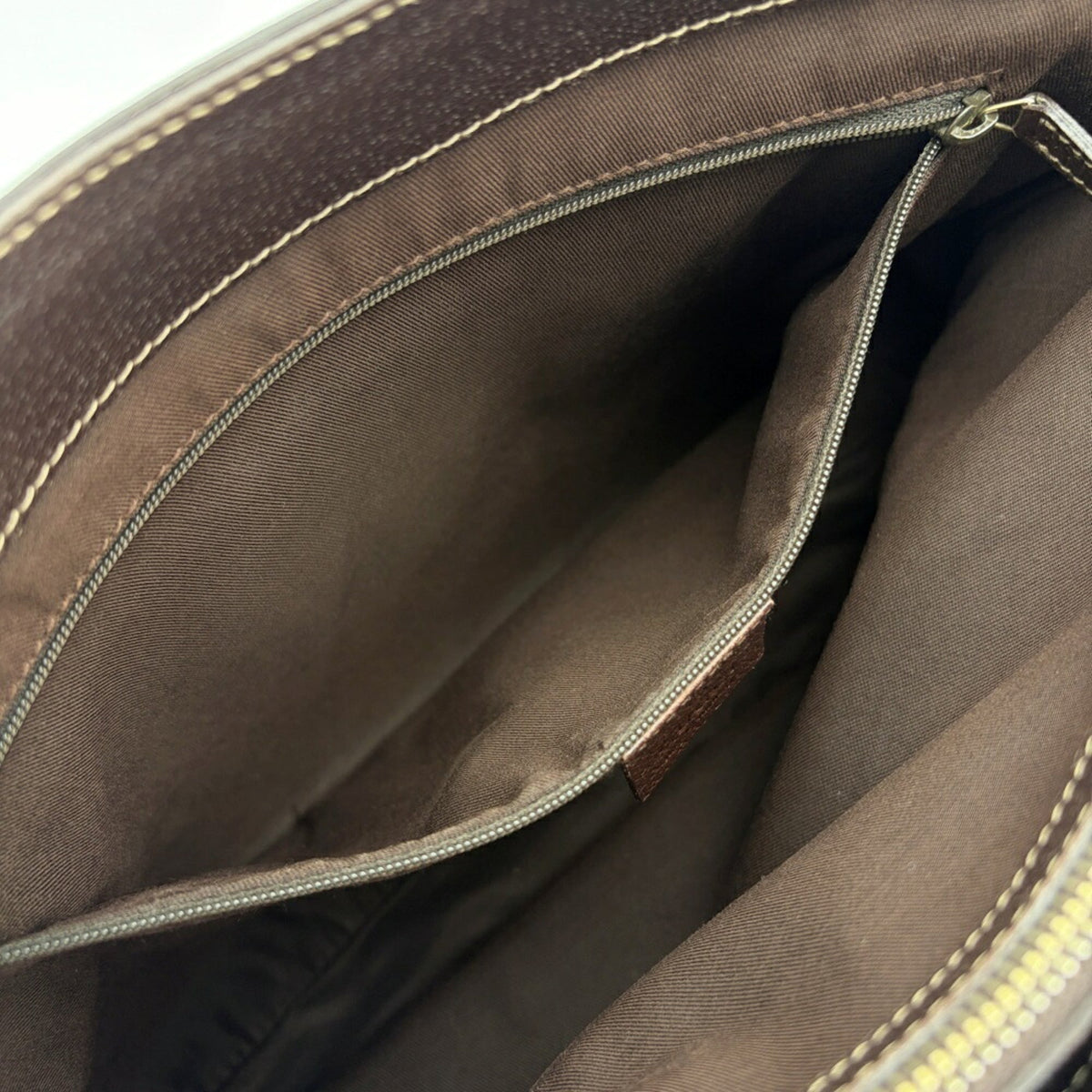 Gucci Beige Dark Brown Gg Canvas Leather Tote Bag (Pre-Owned)