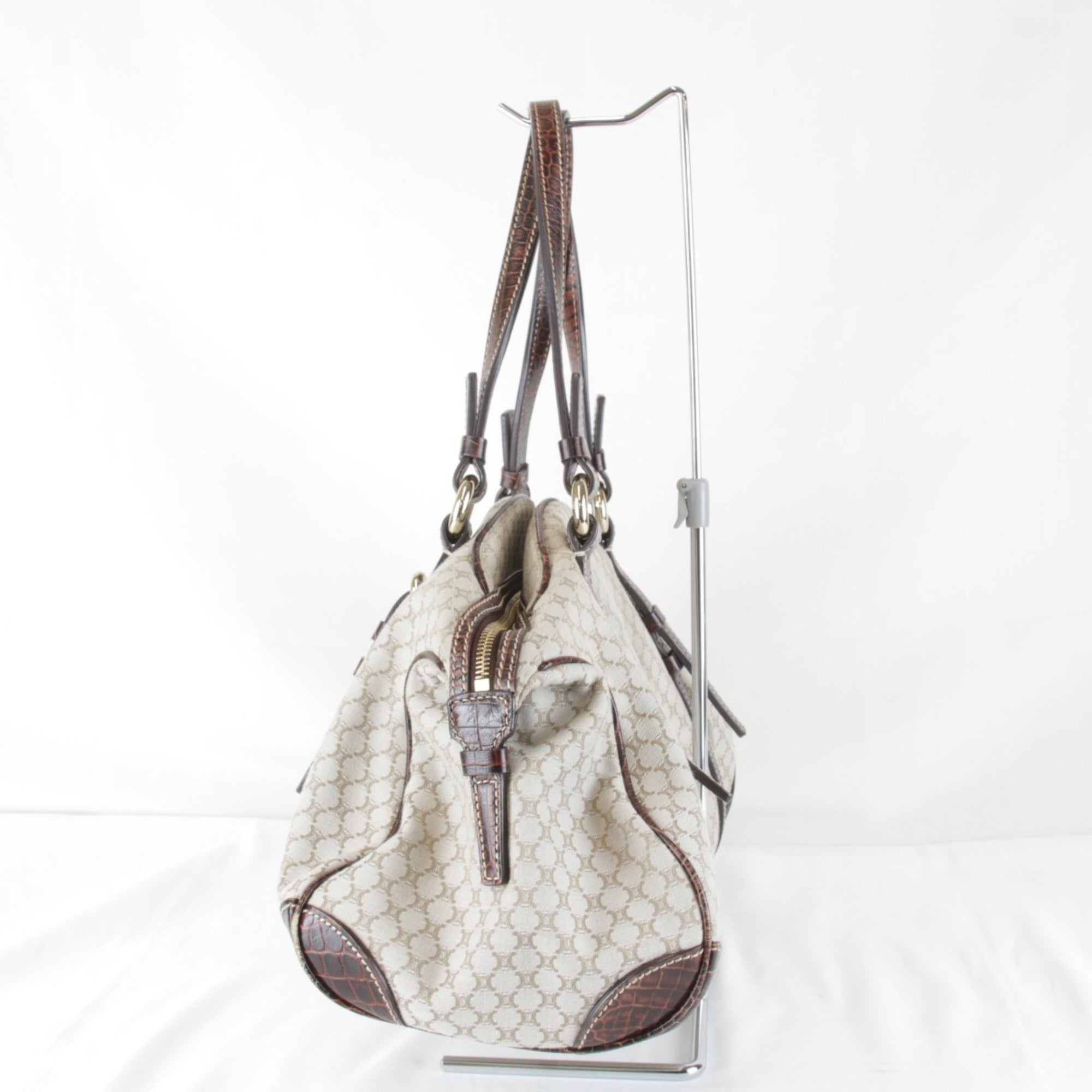 Celine Beige Canvas Boston Bag Handbag (Pre-Owned)
