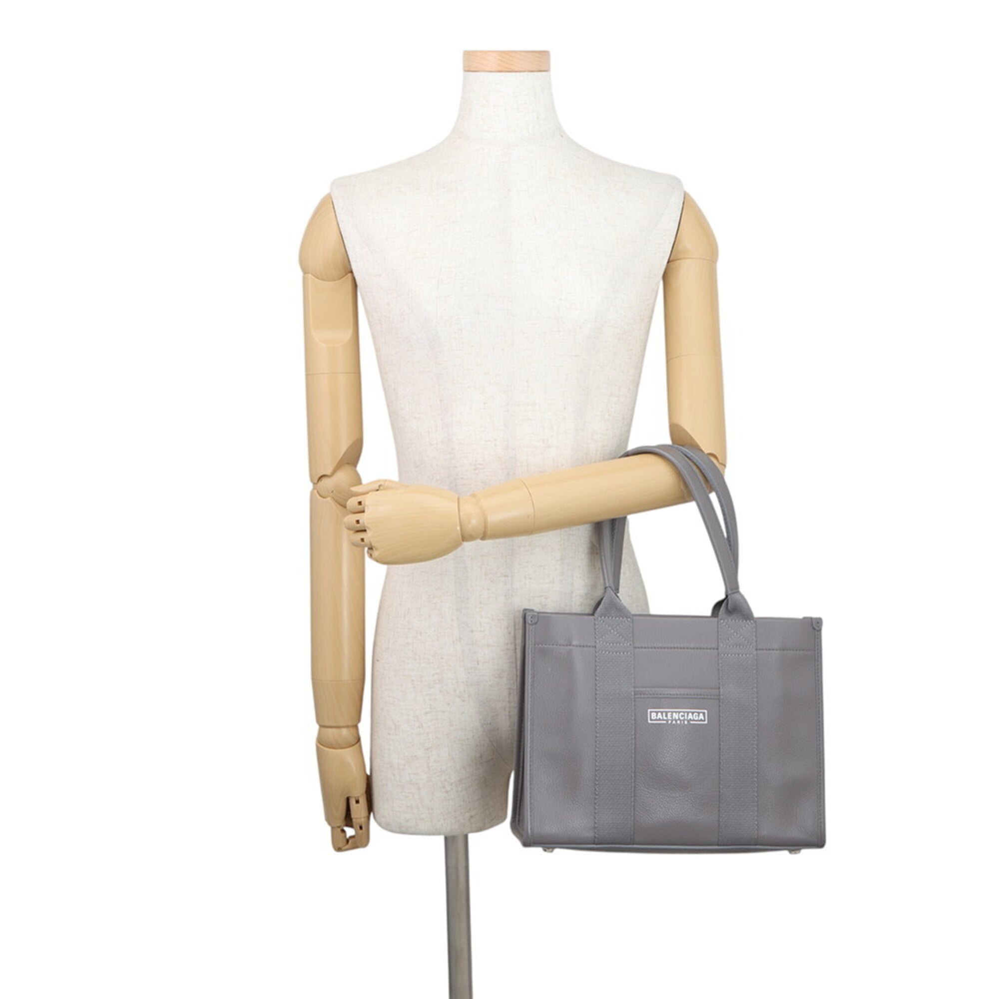 Balenciaga Dark Gray Leather Canvas Handbag Tote Bag (Pre-Owned)