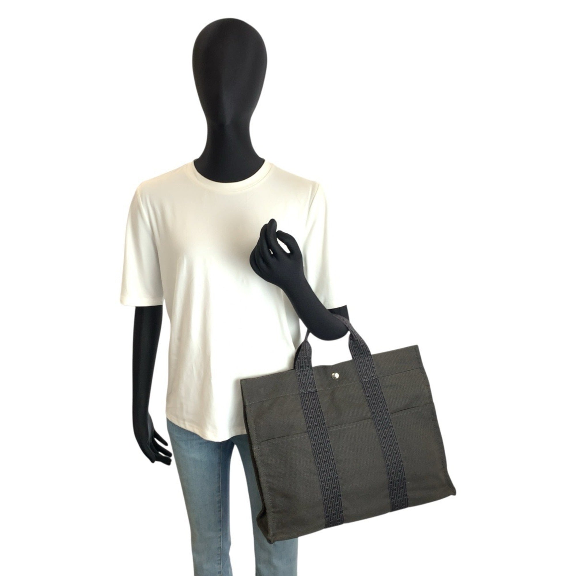 Hermes Gray Polyamide Polyester Handbag Tote Bag (Pre-Owned)