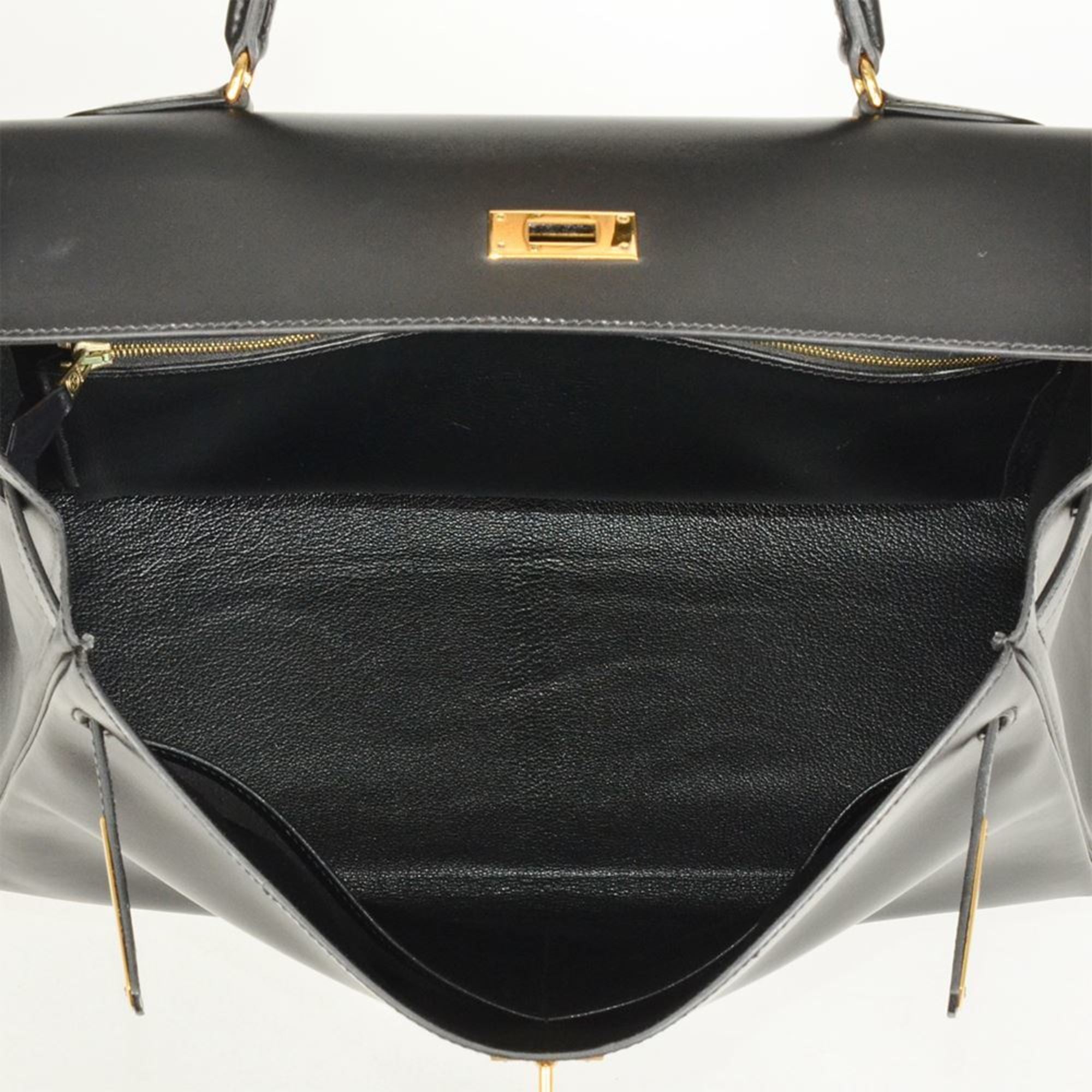 Hermes Black Box Calf Leather Handbag (Pre-Owned)