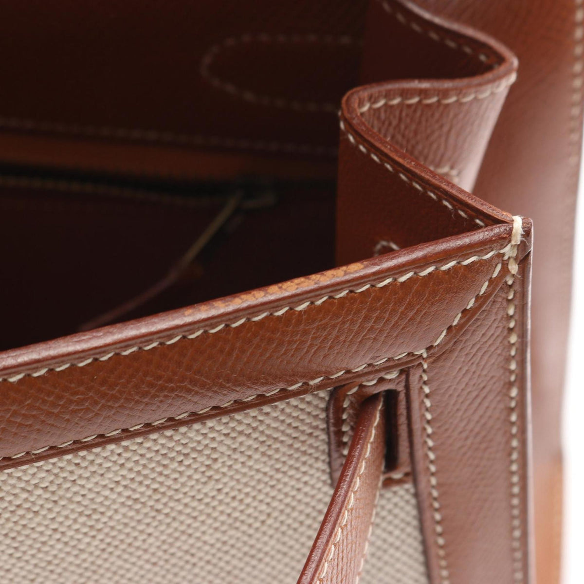 Hermes Beige Brown Canvas Leather Handbag (Pre-Owned)