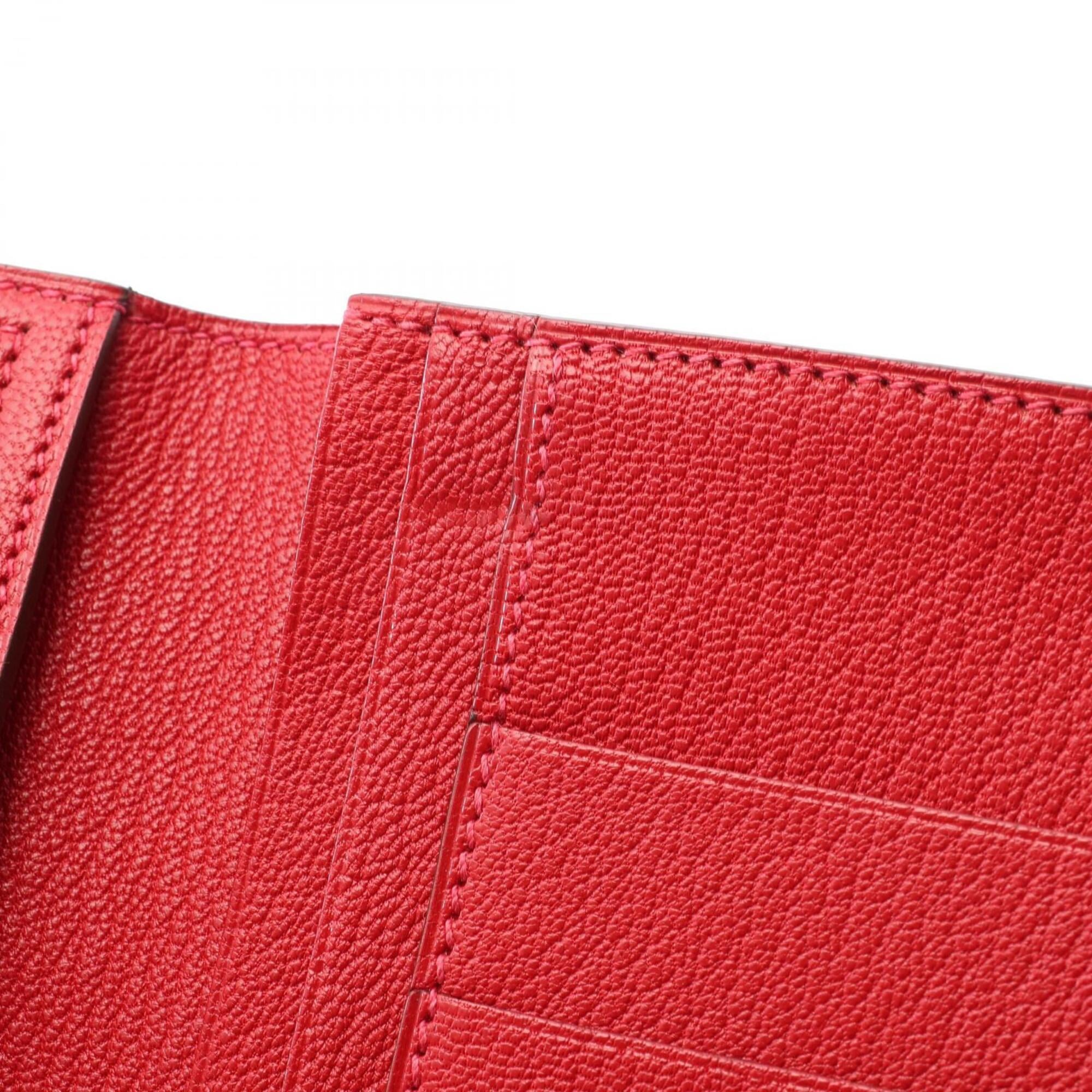 Hermes Red Color Rouge Casaque Chevre Leather Long Wallet (Bi-Fold) (Pre-Owned)