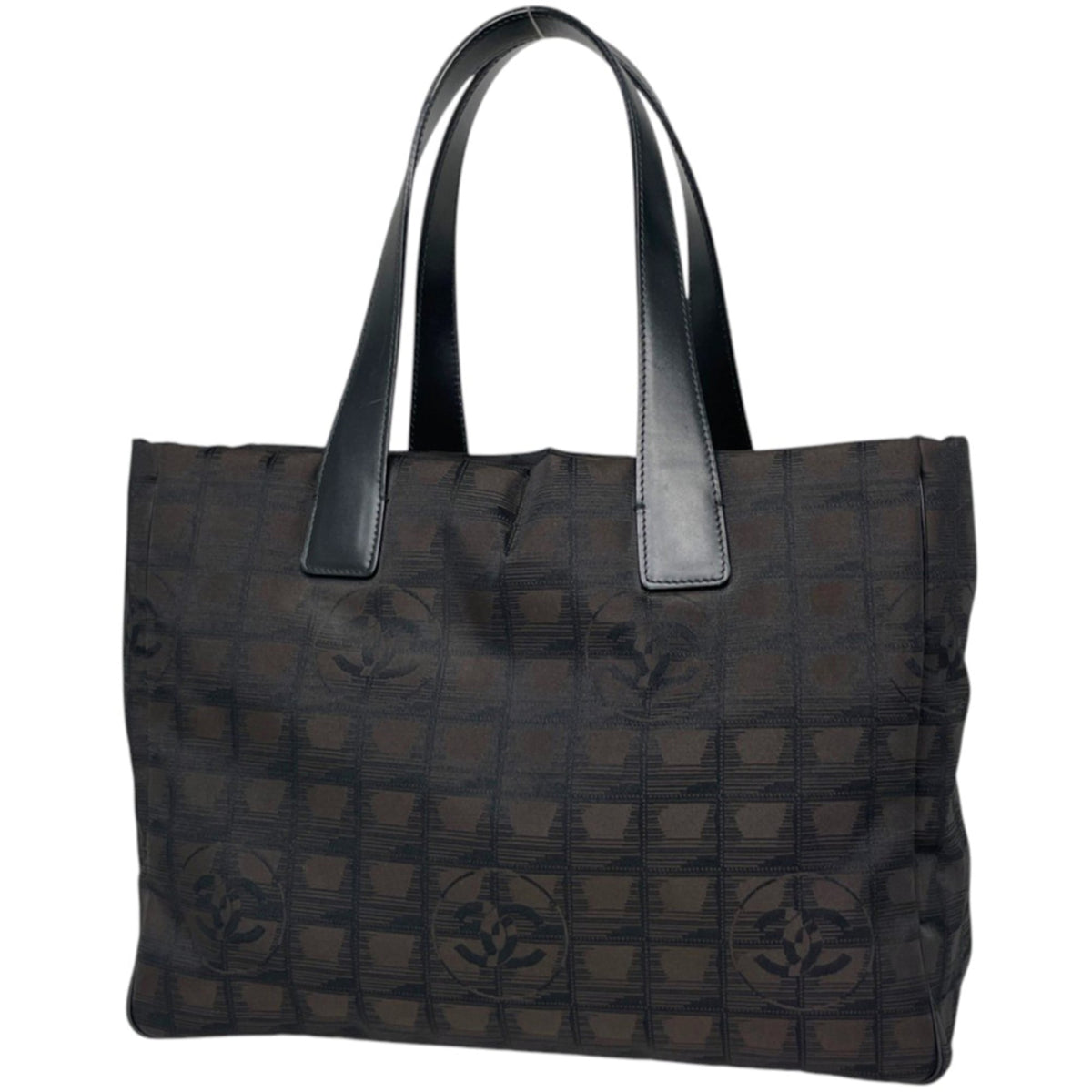Chanel Dark Brown Nylon Jacquard Leather Tote Bag (Pre-Owned)