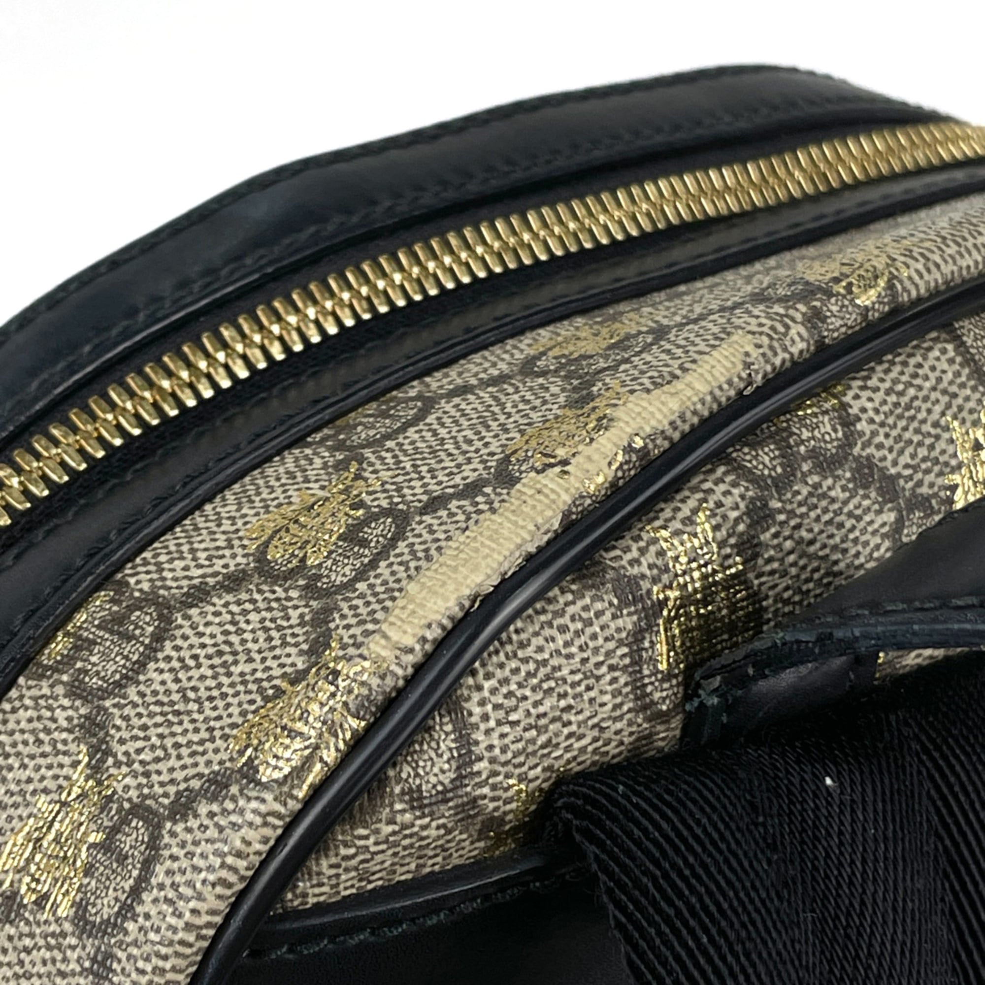Gucci Beige Black Coated Canvas Leather Backpack (Pre-Owned)