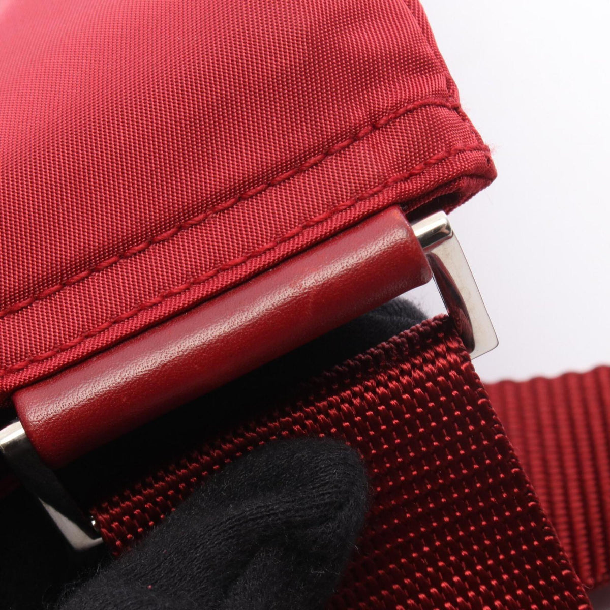 Prada Red Color Nylon Leather Handbag Shoulder Bag (Pre-Owned)