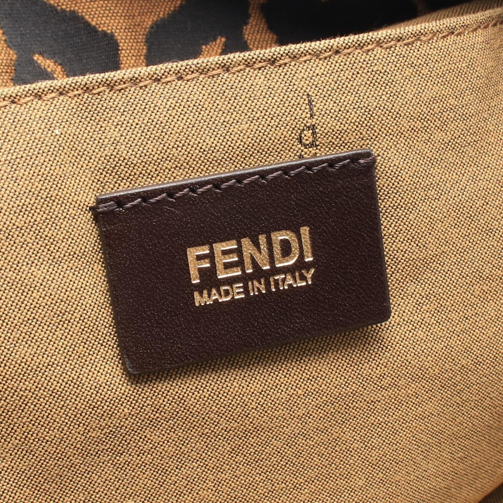 Fendi Black Brown Canvas Leather Handbag Shoulder Bag (Pre-Owned)