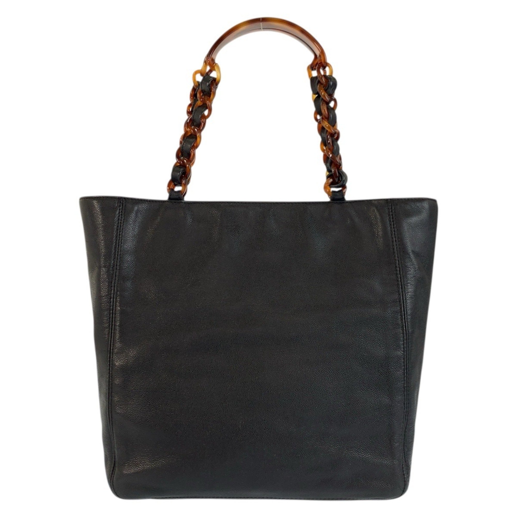 Chanel Black Marble Leather Shoulder Bag Tote Bag (Pre-Owned)