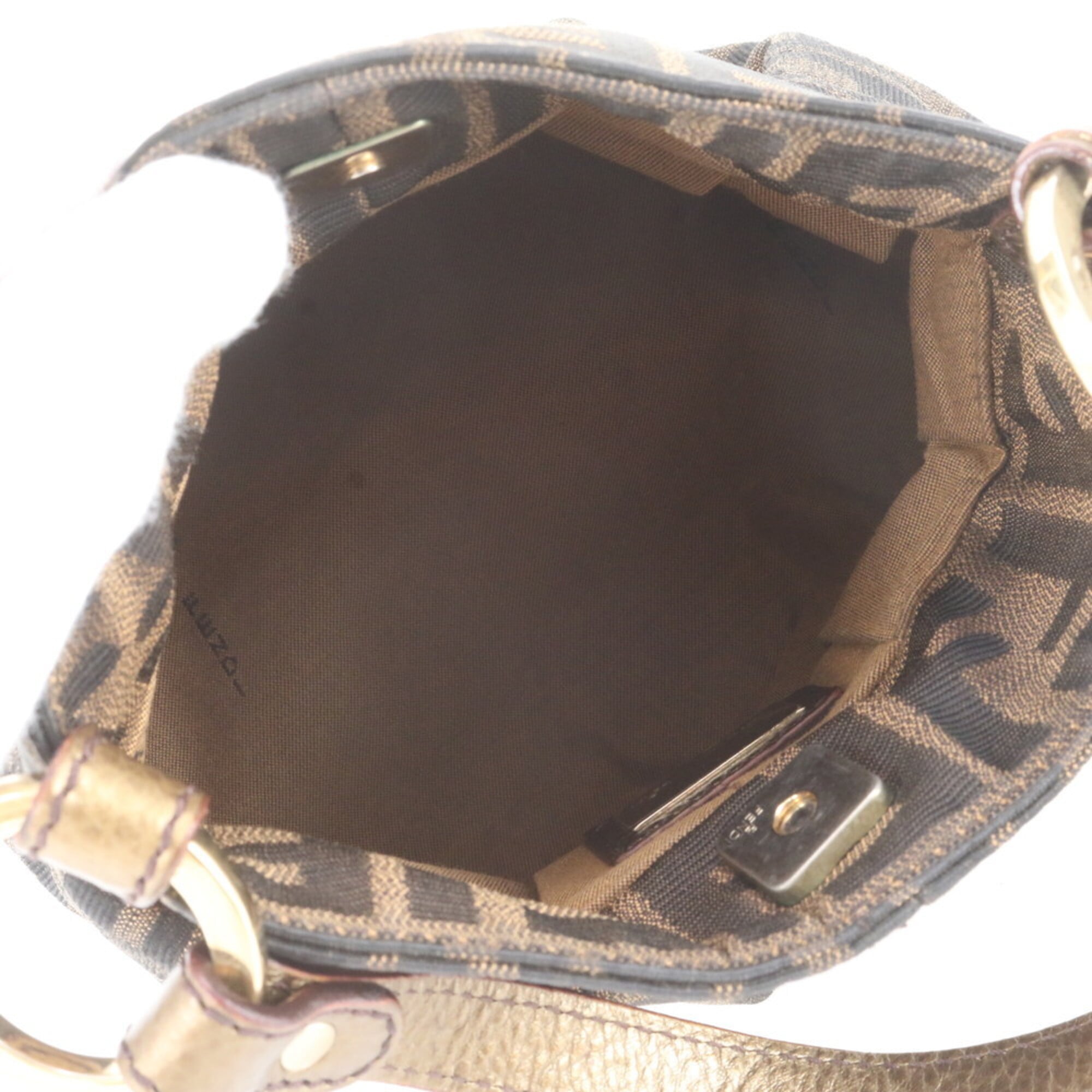 Fendi Brown Leather Canvas Handbag (Pre-Owned)