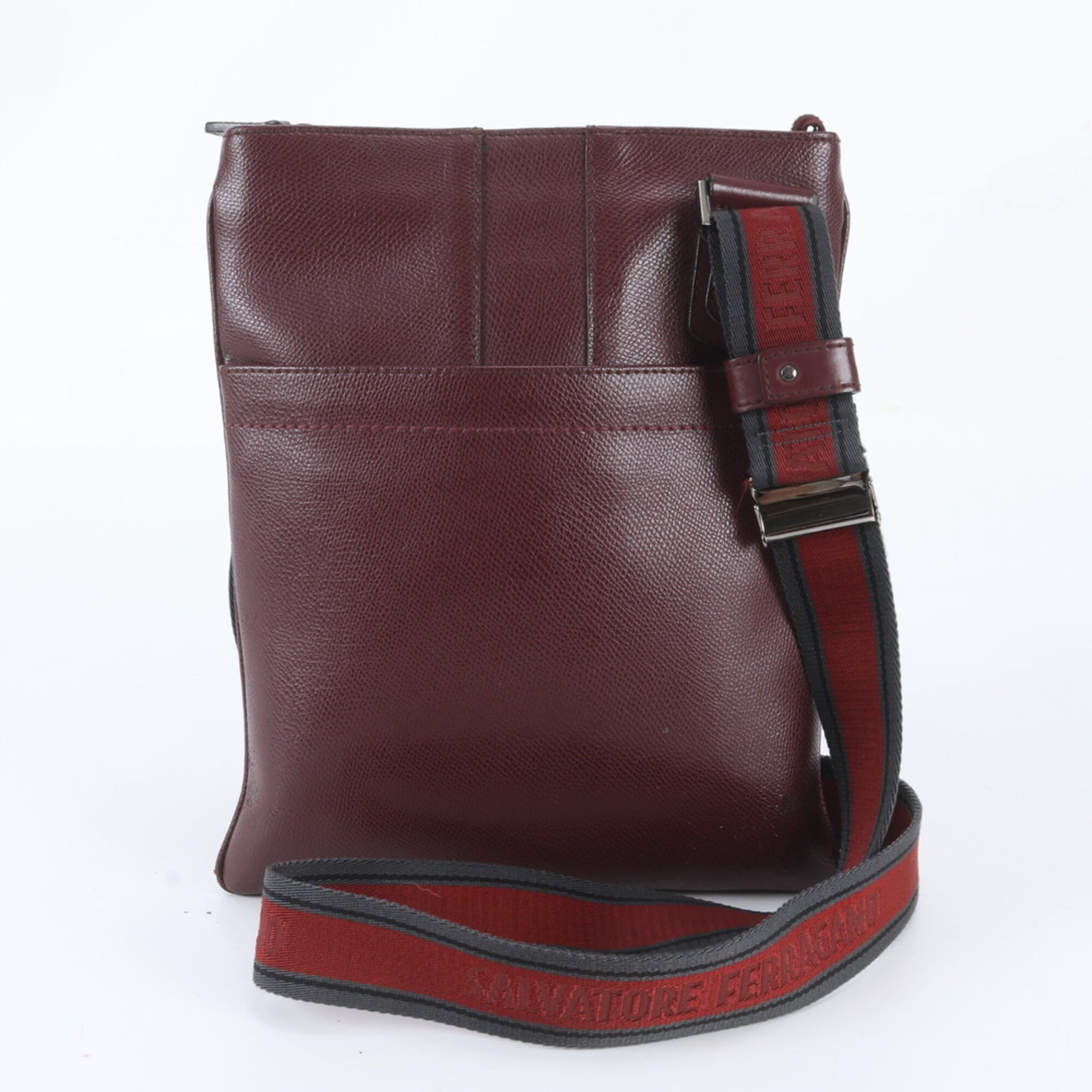Salvatore Ferragamo Red Color Wine Leather Messenger Bag Shoulder Bag (Pre-Owned)