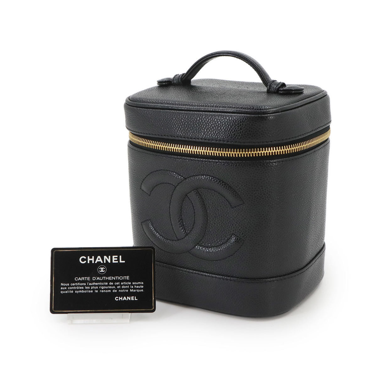 Chanel Black Grained Calfskin Handbag Vanity Bag (Pre-Owned)