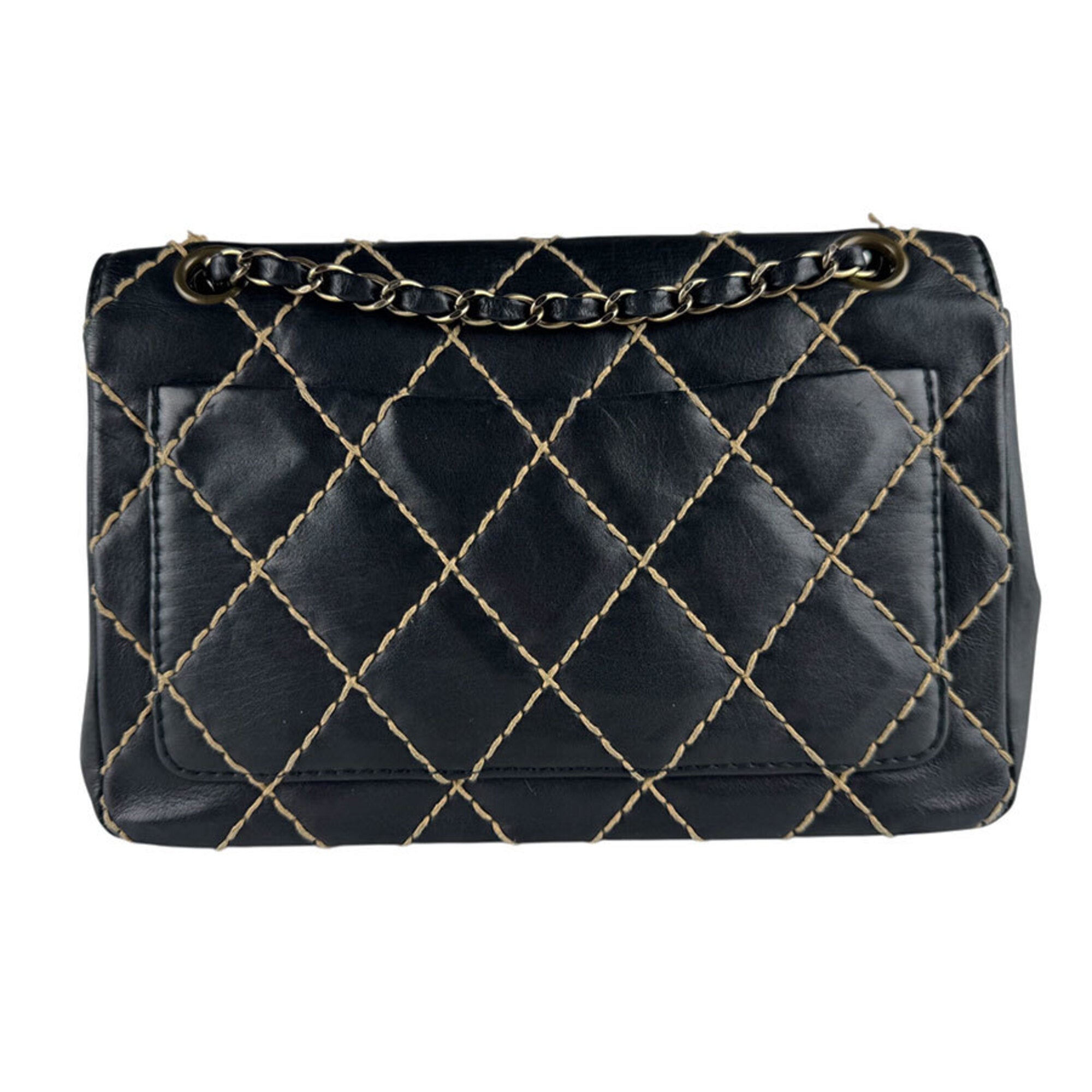 Chanel Beige Black Leather Shoulder Bag (Pre-Owned)