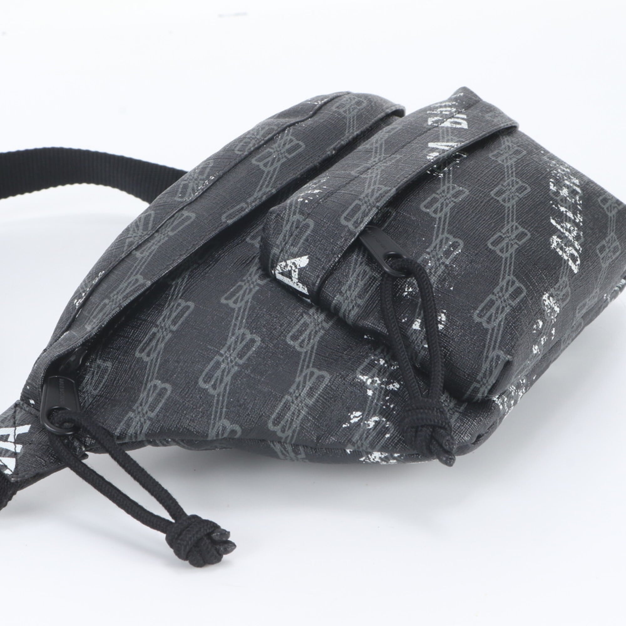 Balenciaga Black Leather Coated Canvas Pouch Shoulder Bag Sling Bag (Pre-Owned)