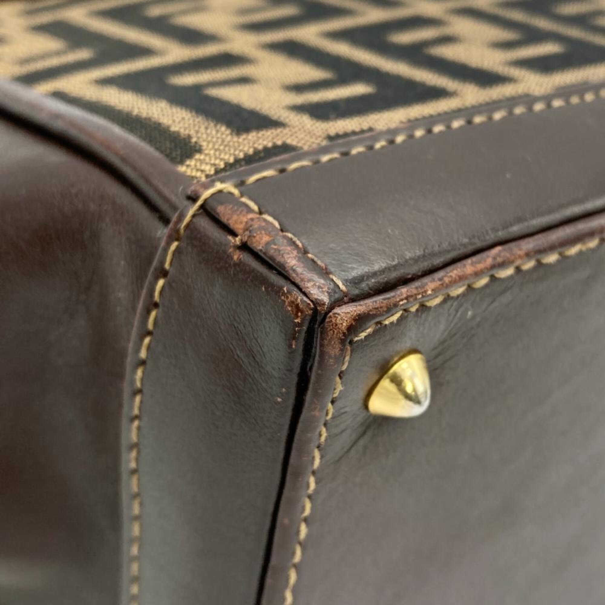 Fendi Zucca Brown Jacquard Leather Handbag Shoulder Bag (Pre-Owned)