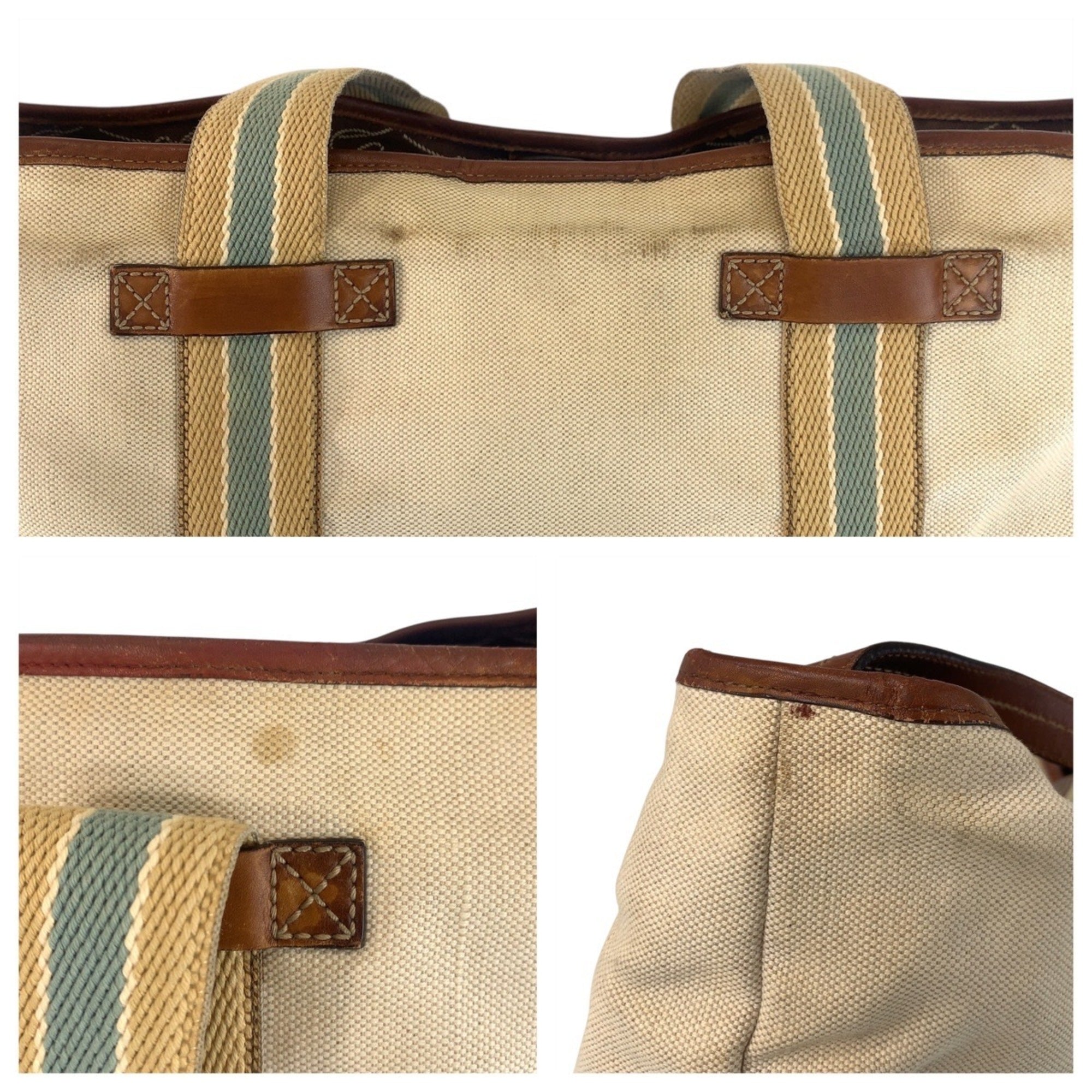 Gucci Beige Brown Canvas Leather Shoulder Bag Tote Bag (Pre-Owned)