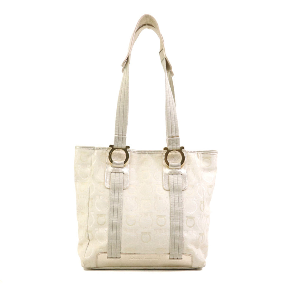 Salvatore Ferragamo Light Beige Canvas Leather Shoulder Bag (Pre-Owned)
