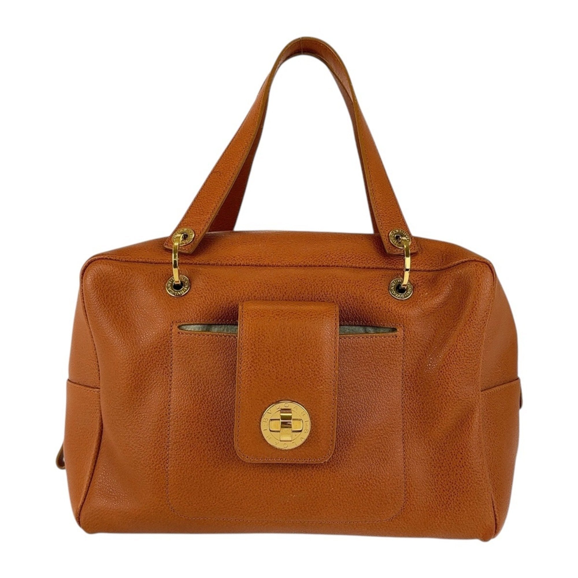 Bvlgari Bvlgari Bvlgari Brown Leather Boston Bag Handbag (Pre-Owned)