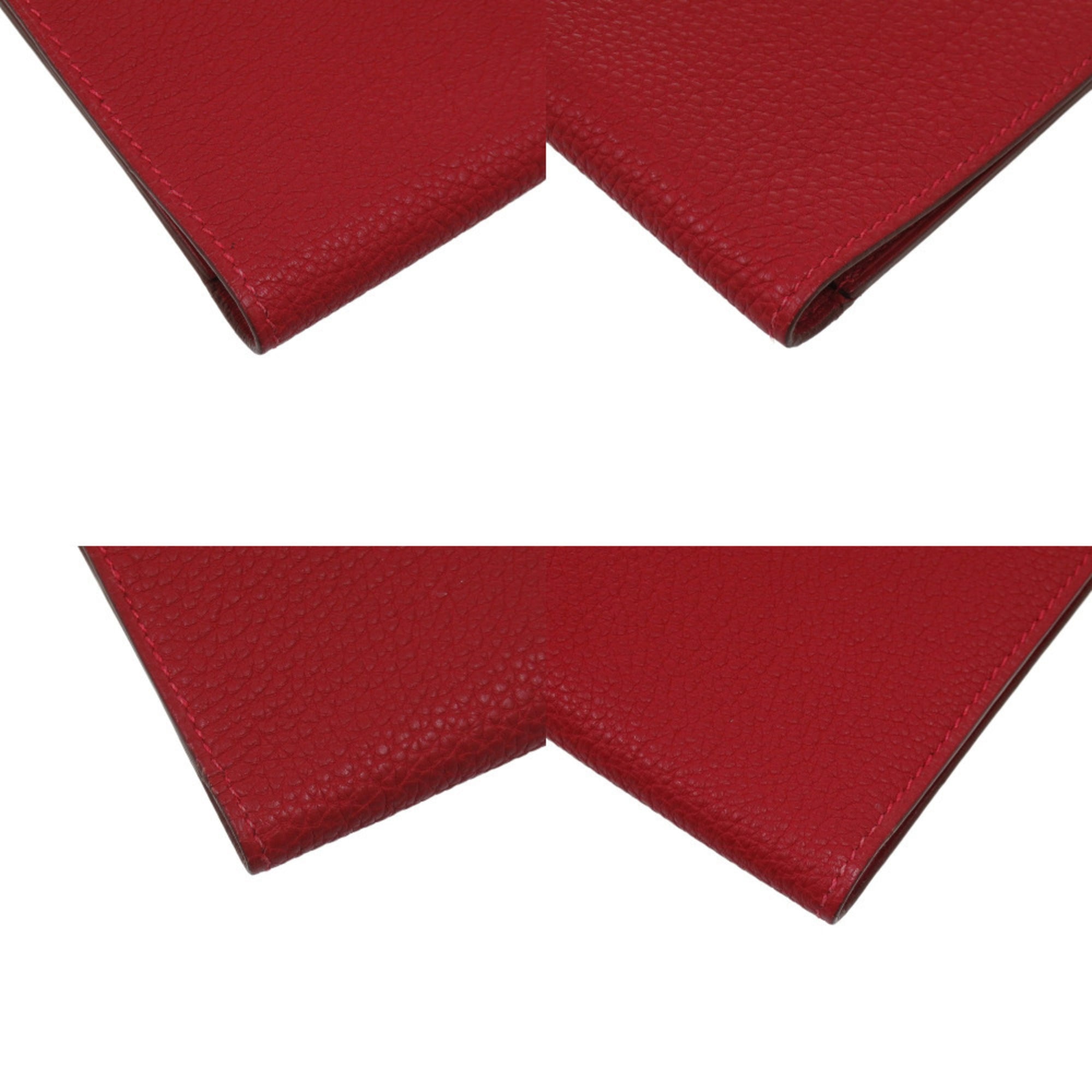 Hermes Red Color Togo Leather Long Wallet (Bi-Fold) (Pre-Owned)
