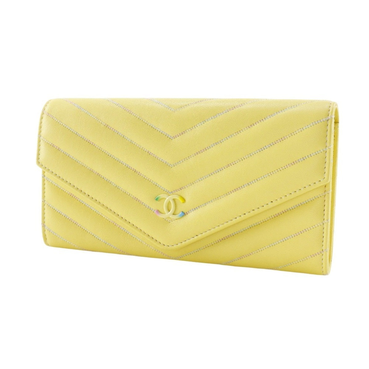 Chanel Yellow Leather Long Wallet (Bi-Fold) (Pre-Owned)