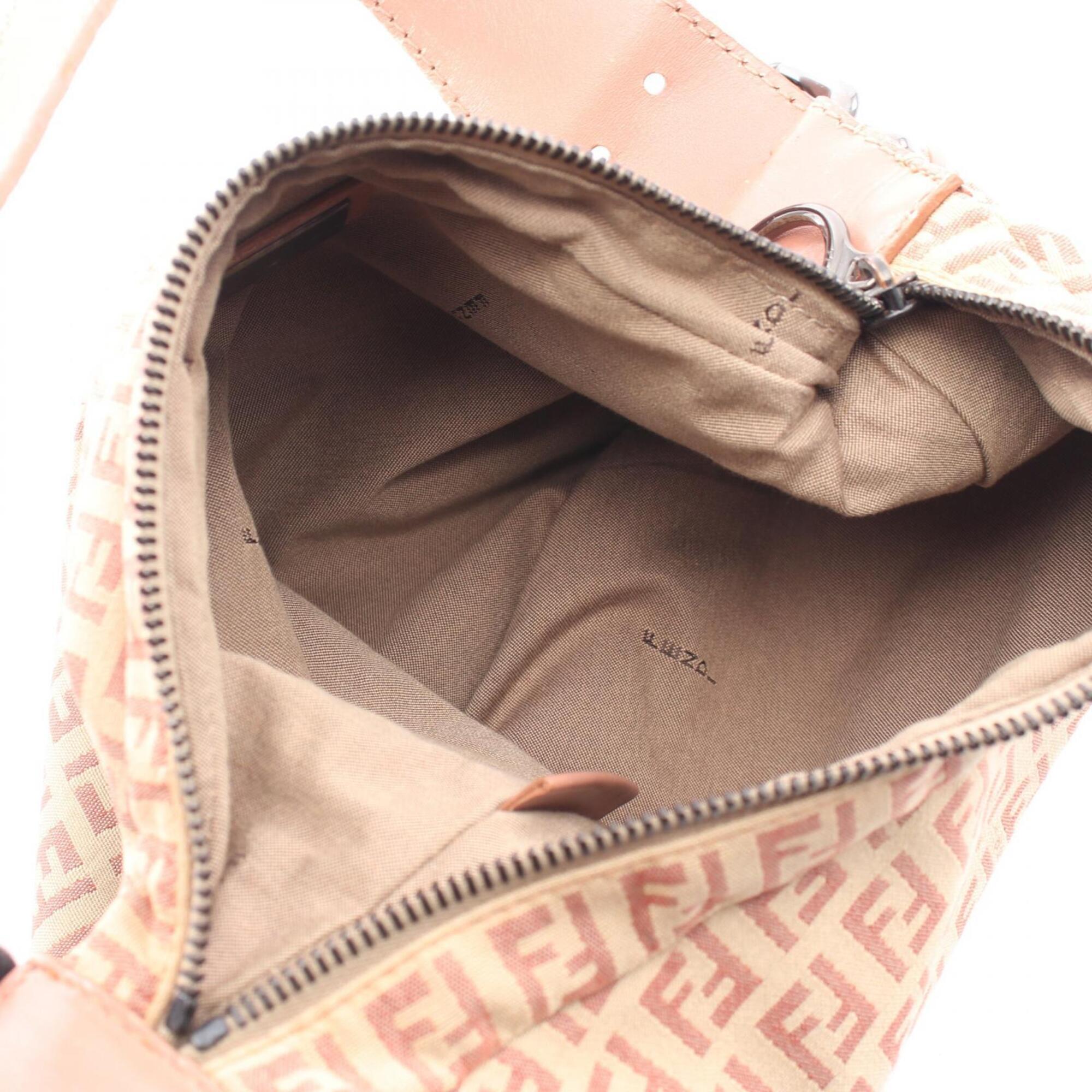 Fendi Zucchino Ivory Pink Canvas Leather Handbag Shoulder Bag (Pre-Owned)
