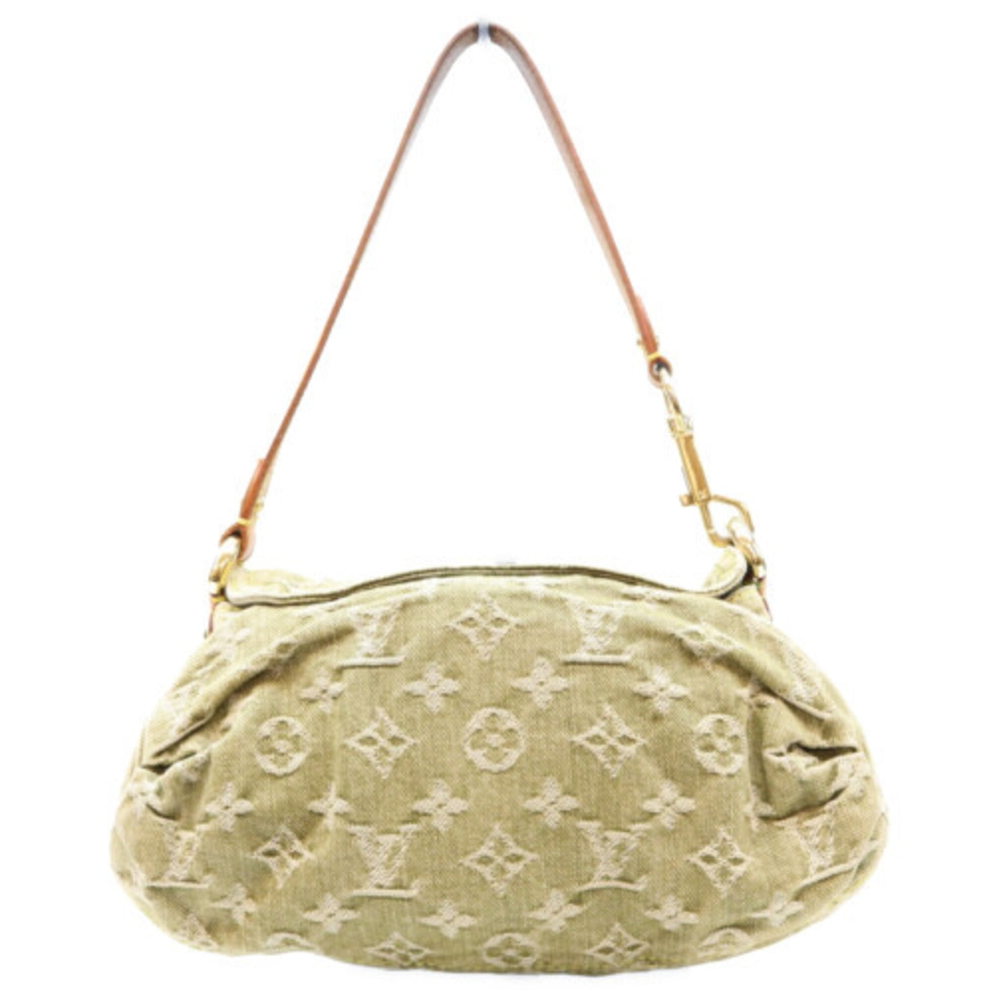 Louis Vuitton Beige Green Monogram Denim Handbag (Pre-Owned)