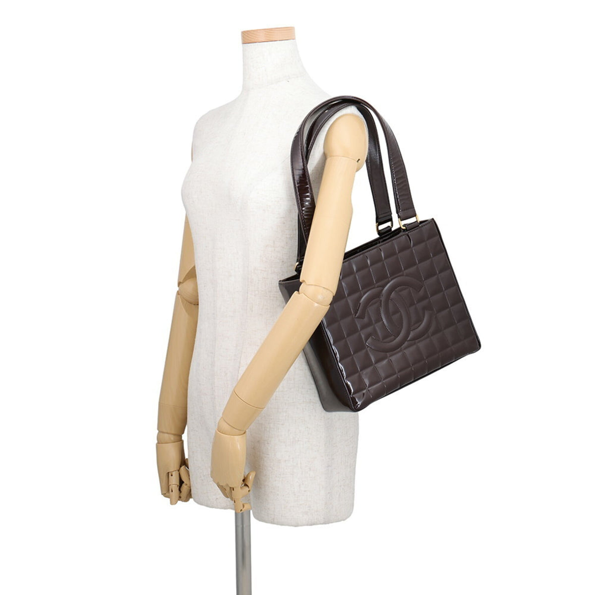 Chanel Chocolate Bar Brown Patent Leather Handbag Tote Bag (Pre-Owned)