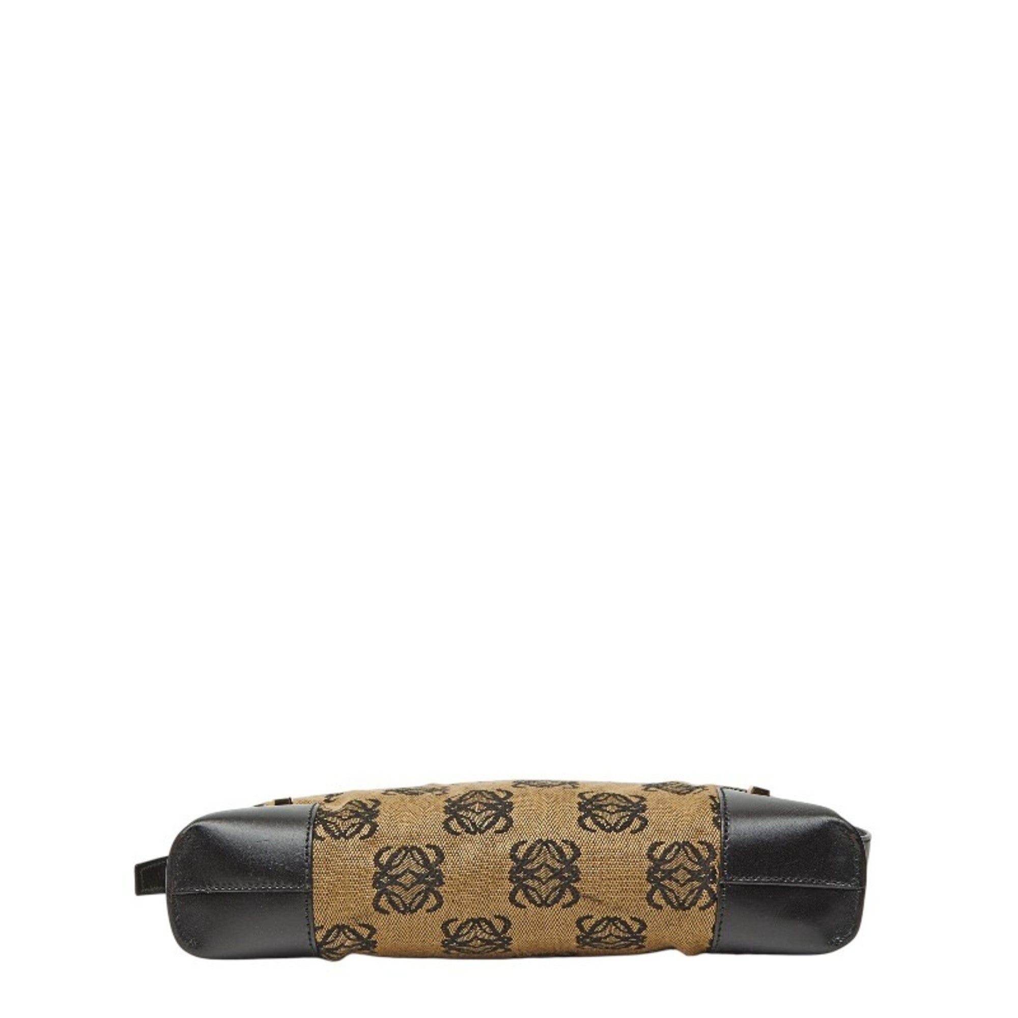 Loewe Black Brown Canvas Leather Handbag Shoulder Bag (Pre-Owned)
