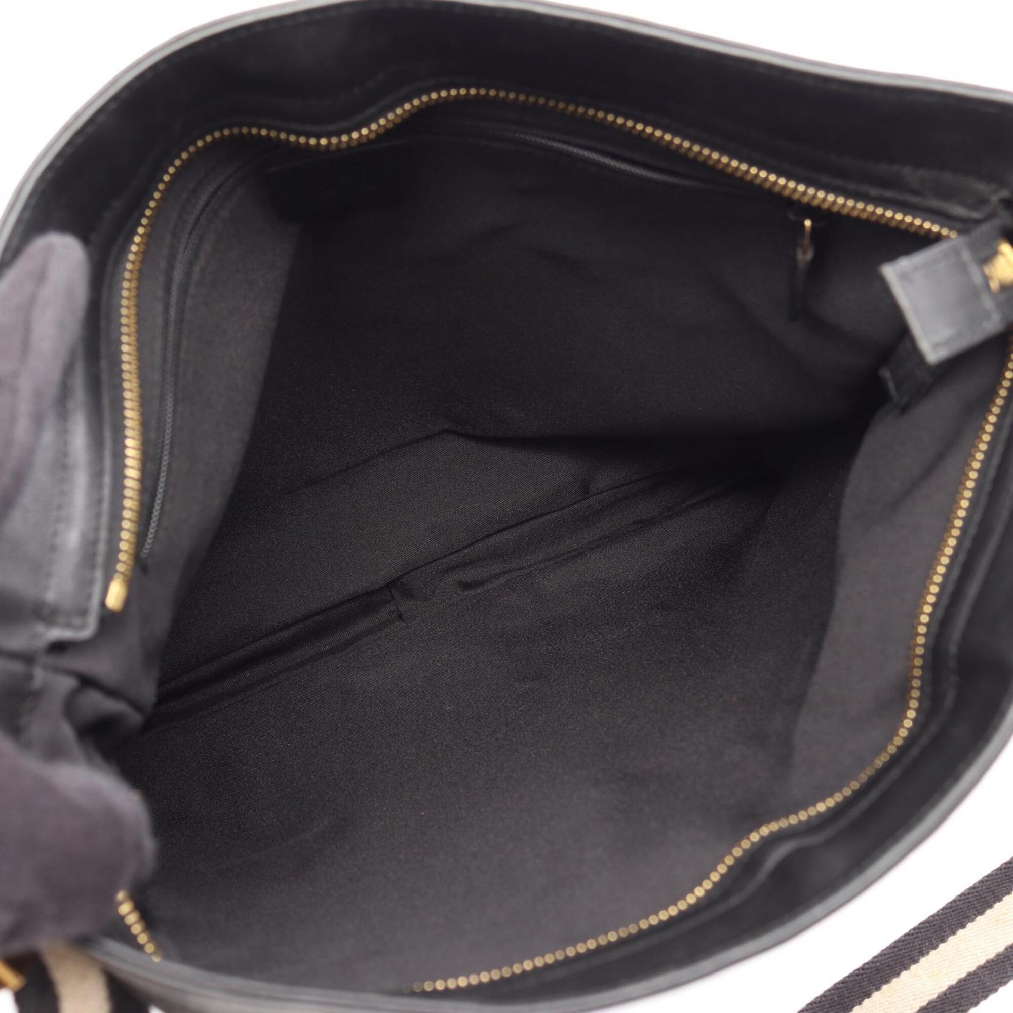 Gucci Black Gg Canvas Leather Handbag Shoulder Bag (Pre-Owned)