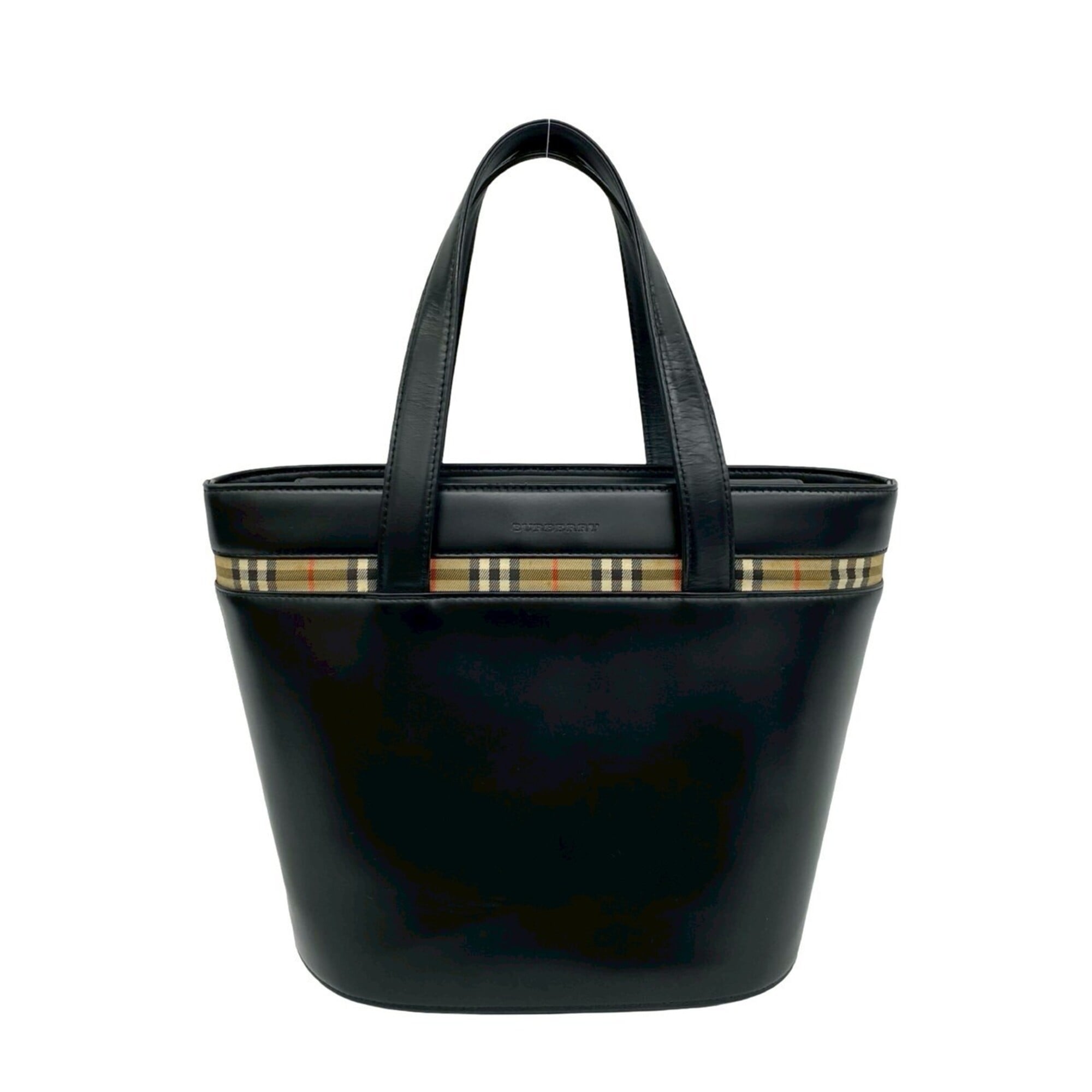 Burberry Beige Black Leather Handbag Tote Bag (Pre-Owned)