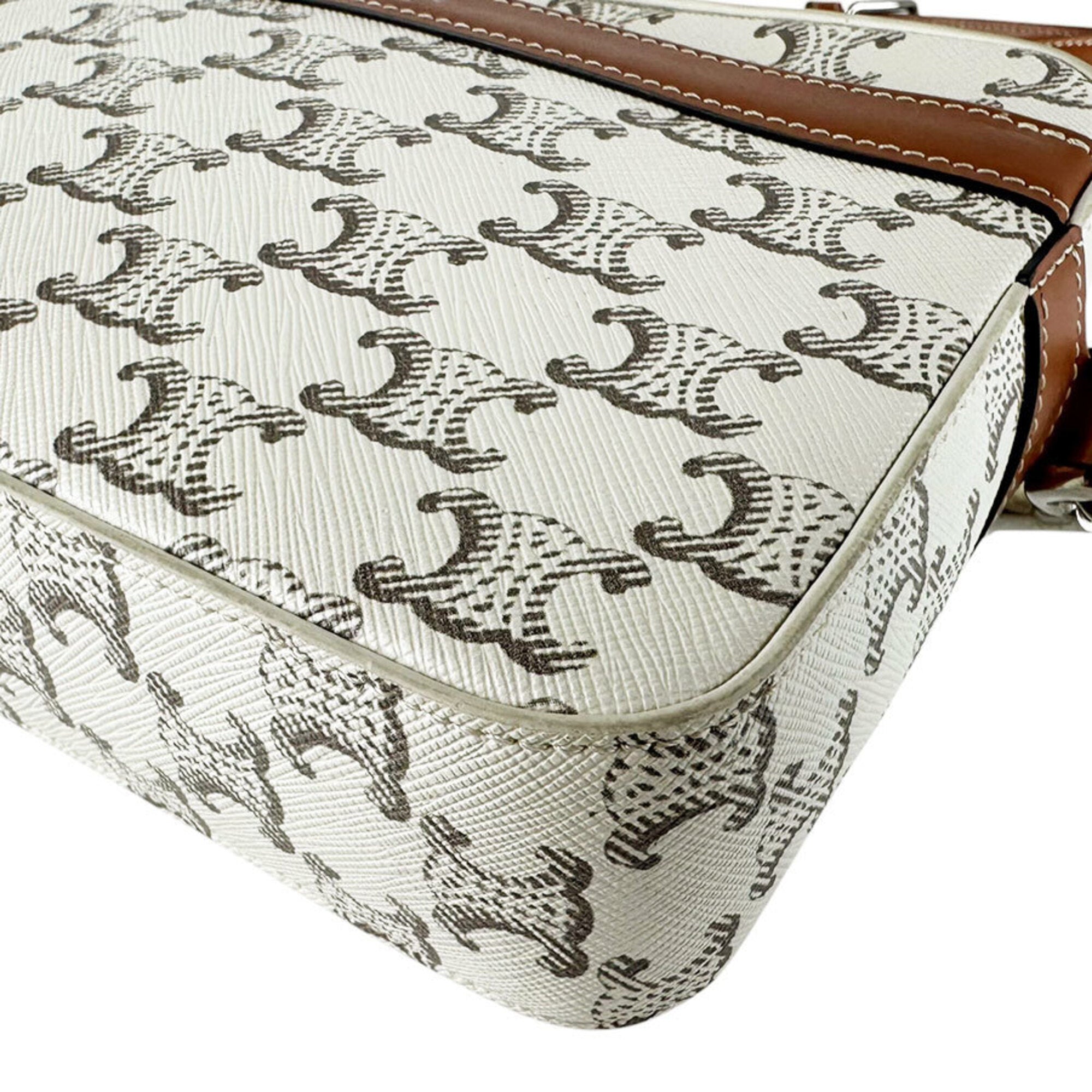 Celine Brown Ivory Coated Canvas Leather Shoulder Bag (Pre-Owned)