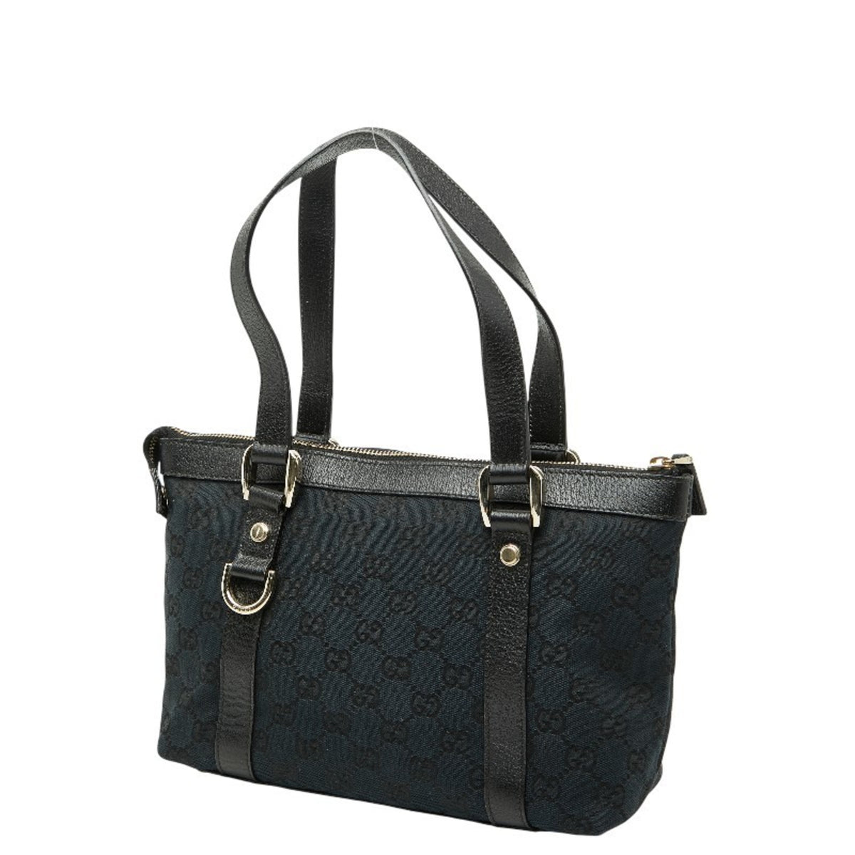 Gucci Abbey Black Gg Canvas Leather Handbag (Pre-Owned)