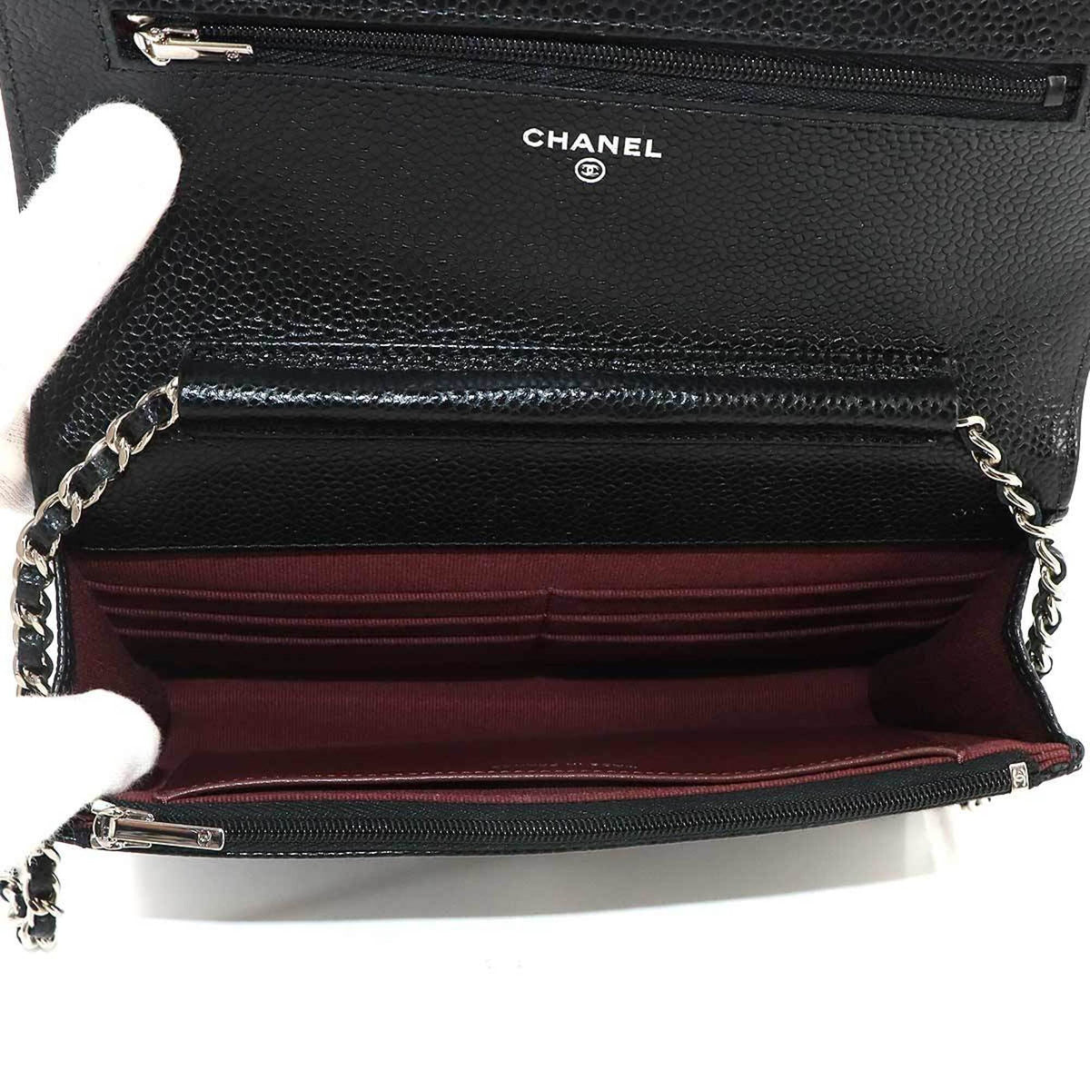 Chanel Black Grained Calfskin Chain/Shoulder Wallet (Pre-Owned)