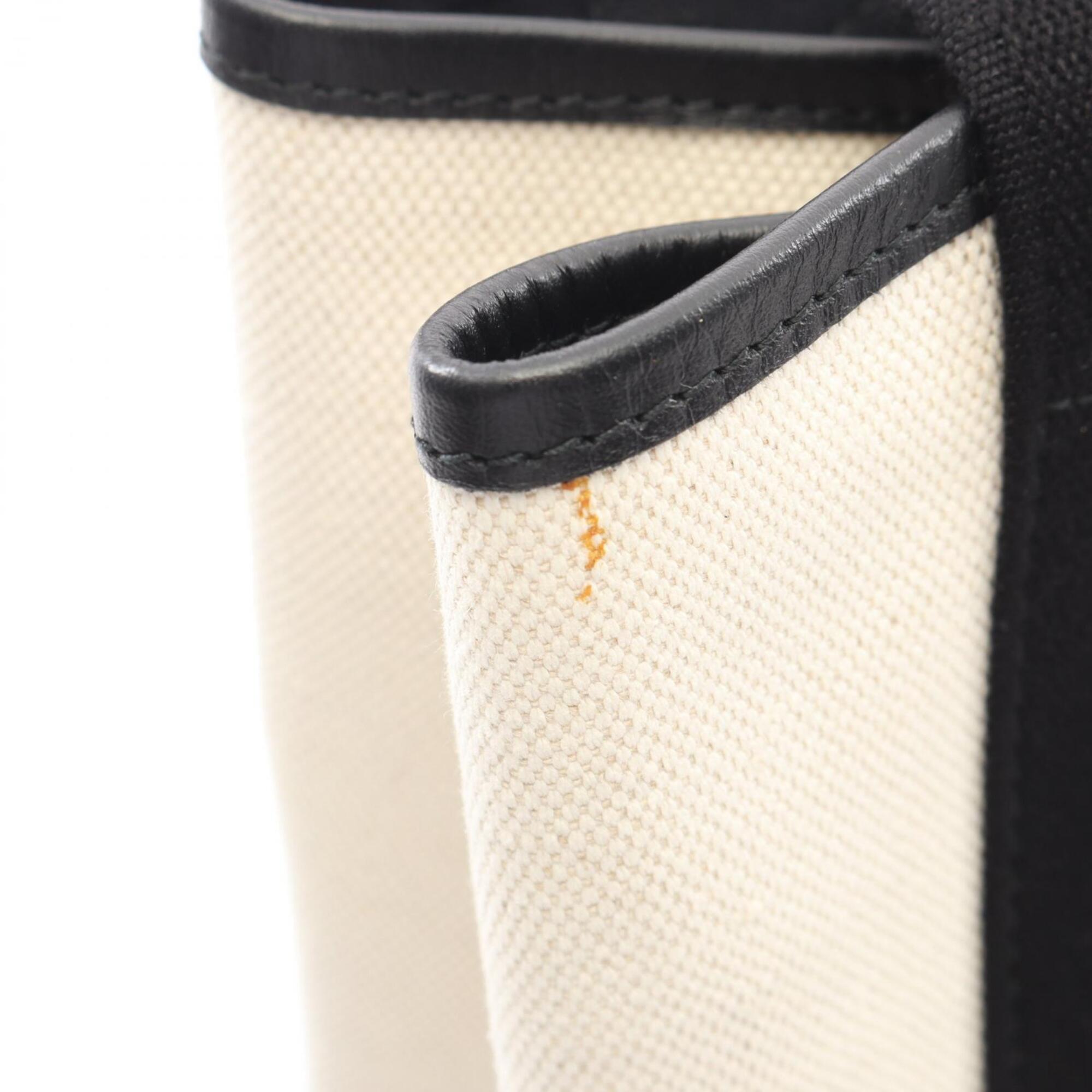 Balenciaga Black Ivory Canvas Leather Handbag Tote Bag (Pre-Owned)