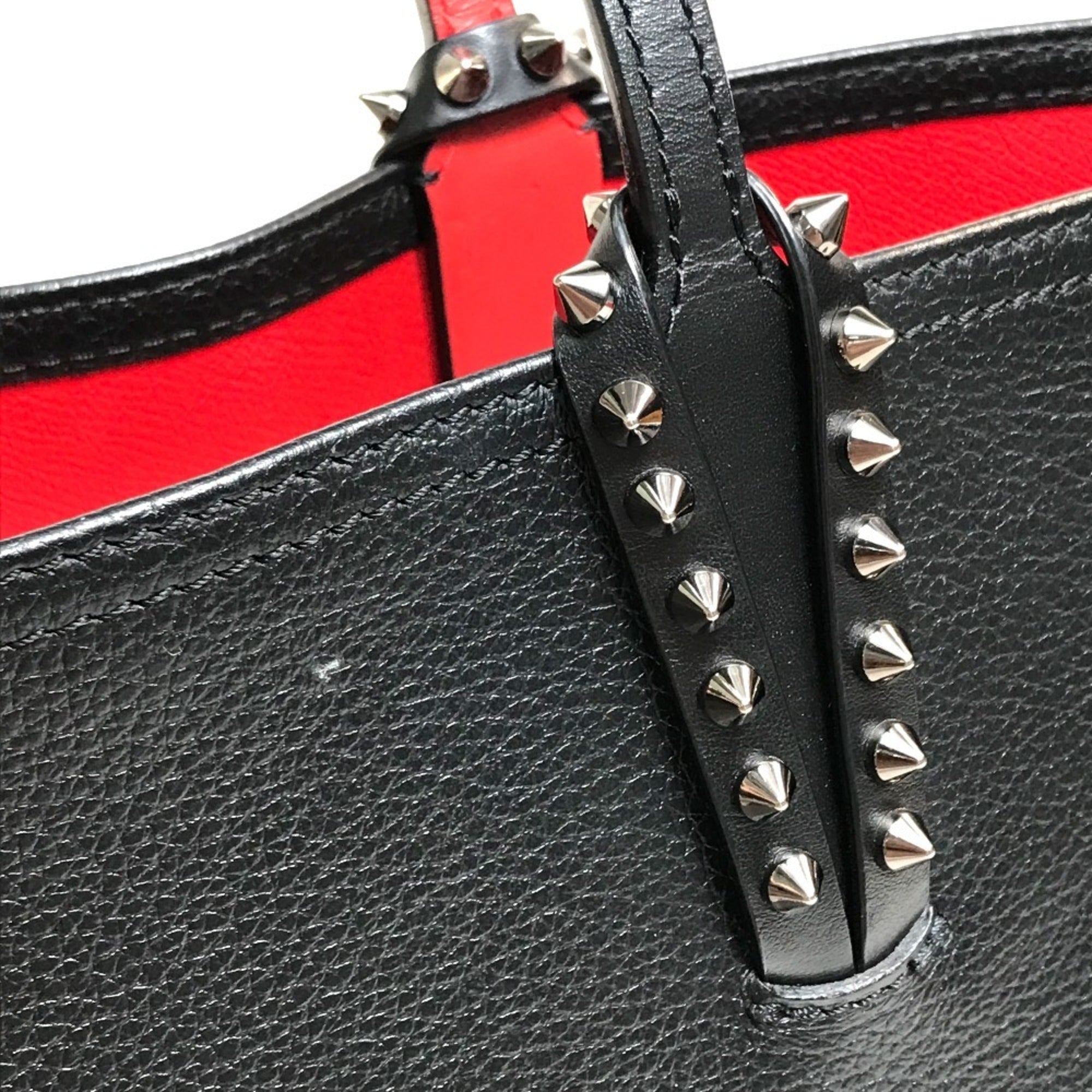 Christian Louboutin Black Red Color Leather Shoulder Bag Tote Bag (Pre-Owned)