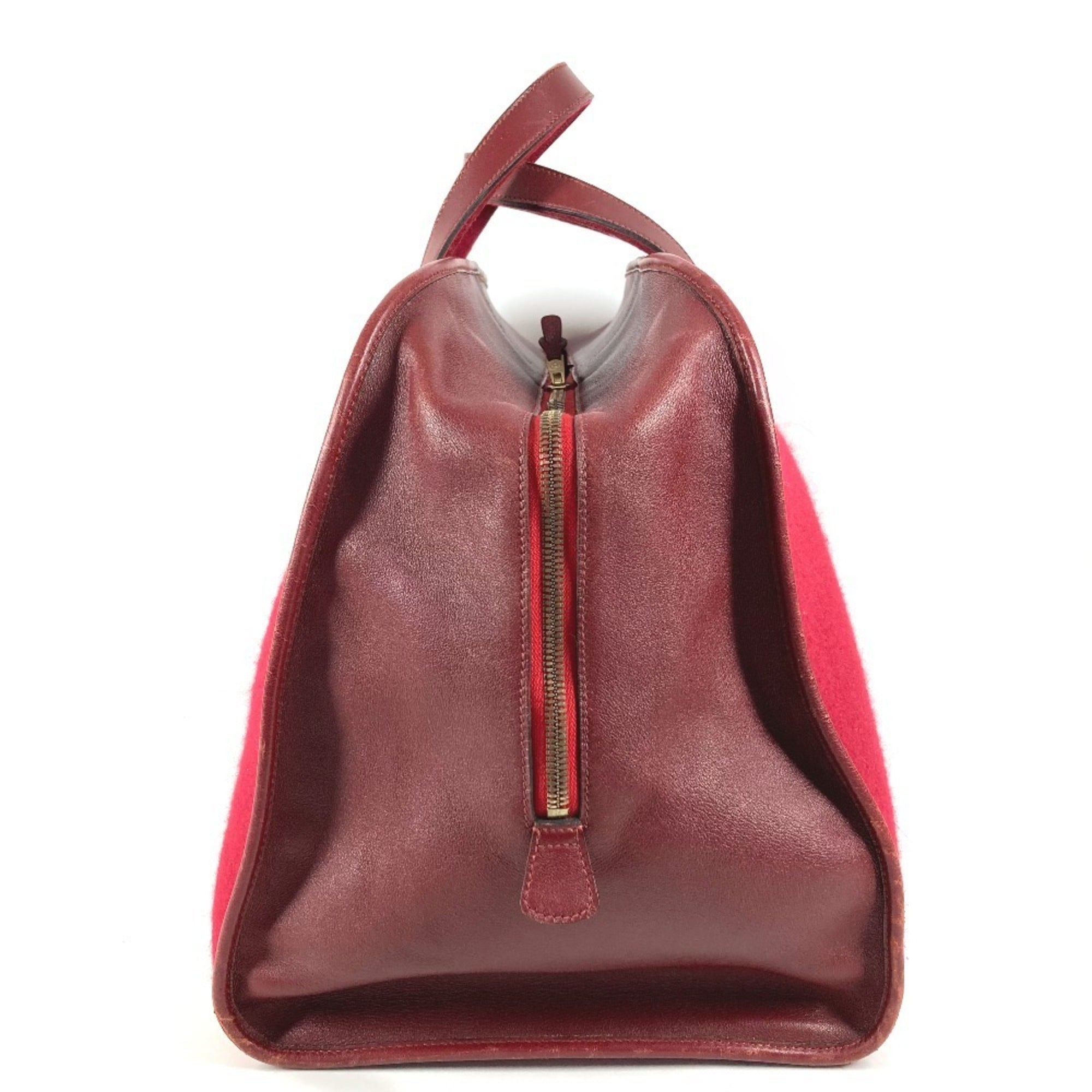 Hermes Red Color Felt Leather Boston Bag (Pre-Owned)