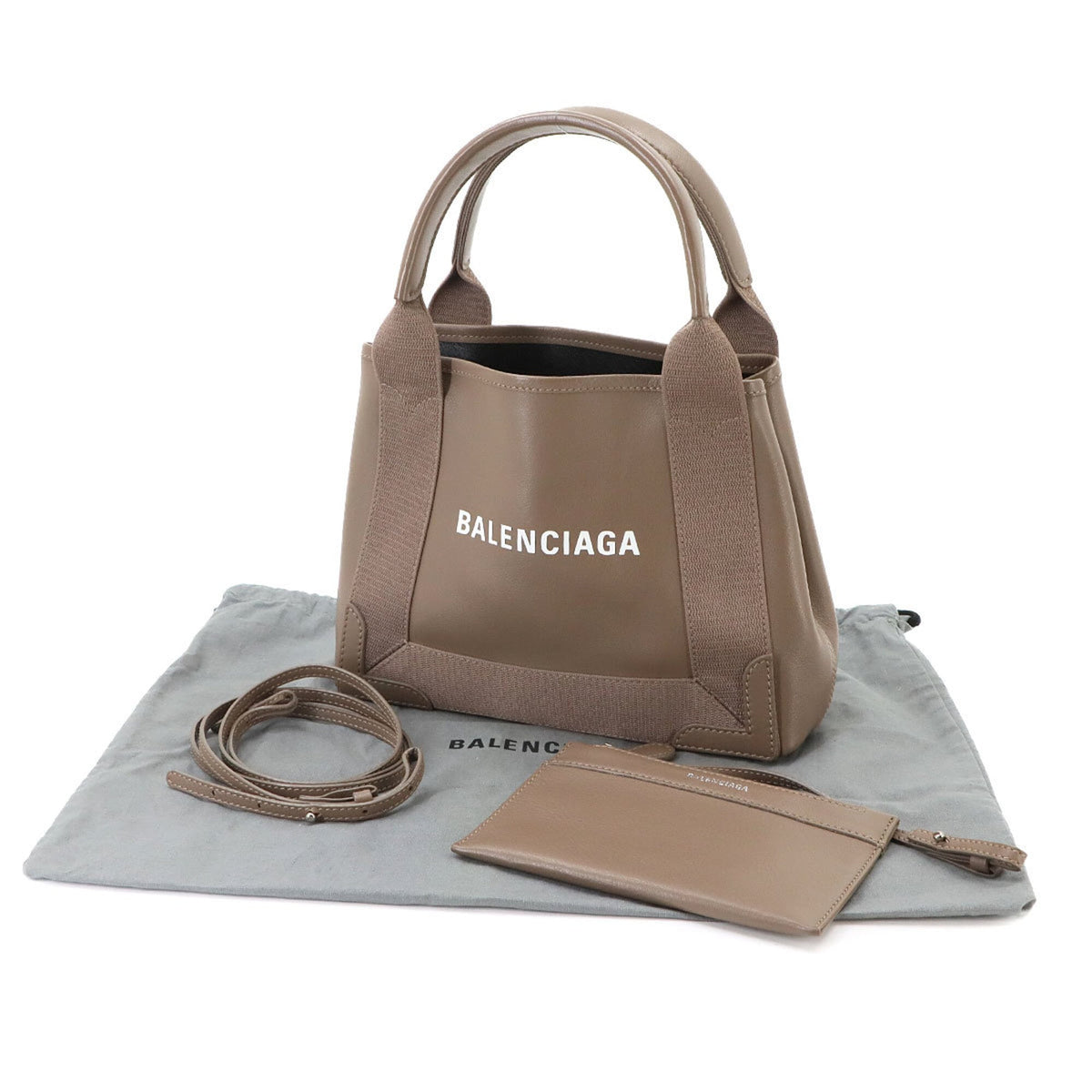 Balenciaga Brown Leather Canvas Handbag Pouch Tote Bag (Pre-Owned)