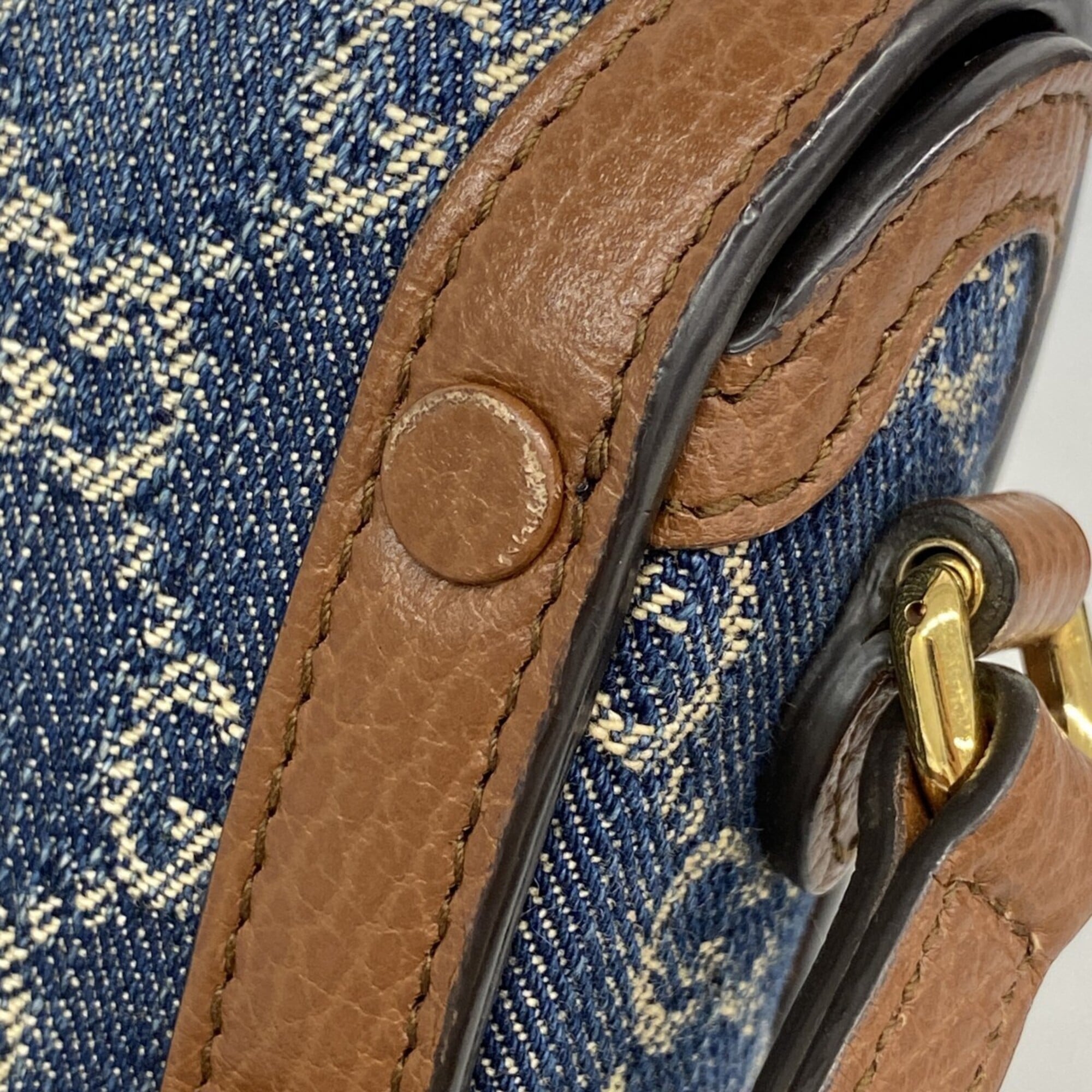 Gucci Blue Brown Denim Shoulder Bag (Pre-Owned)