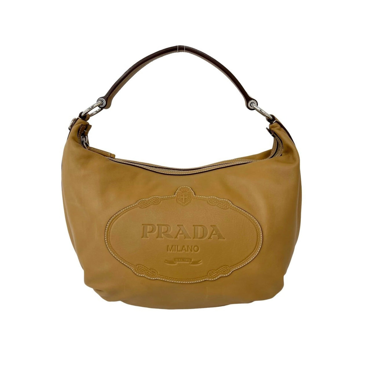Prada Beige Leather Handbag Shoulder Bag Tote Bag (Pre-Owned)
