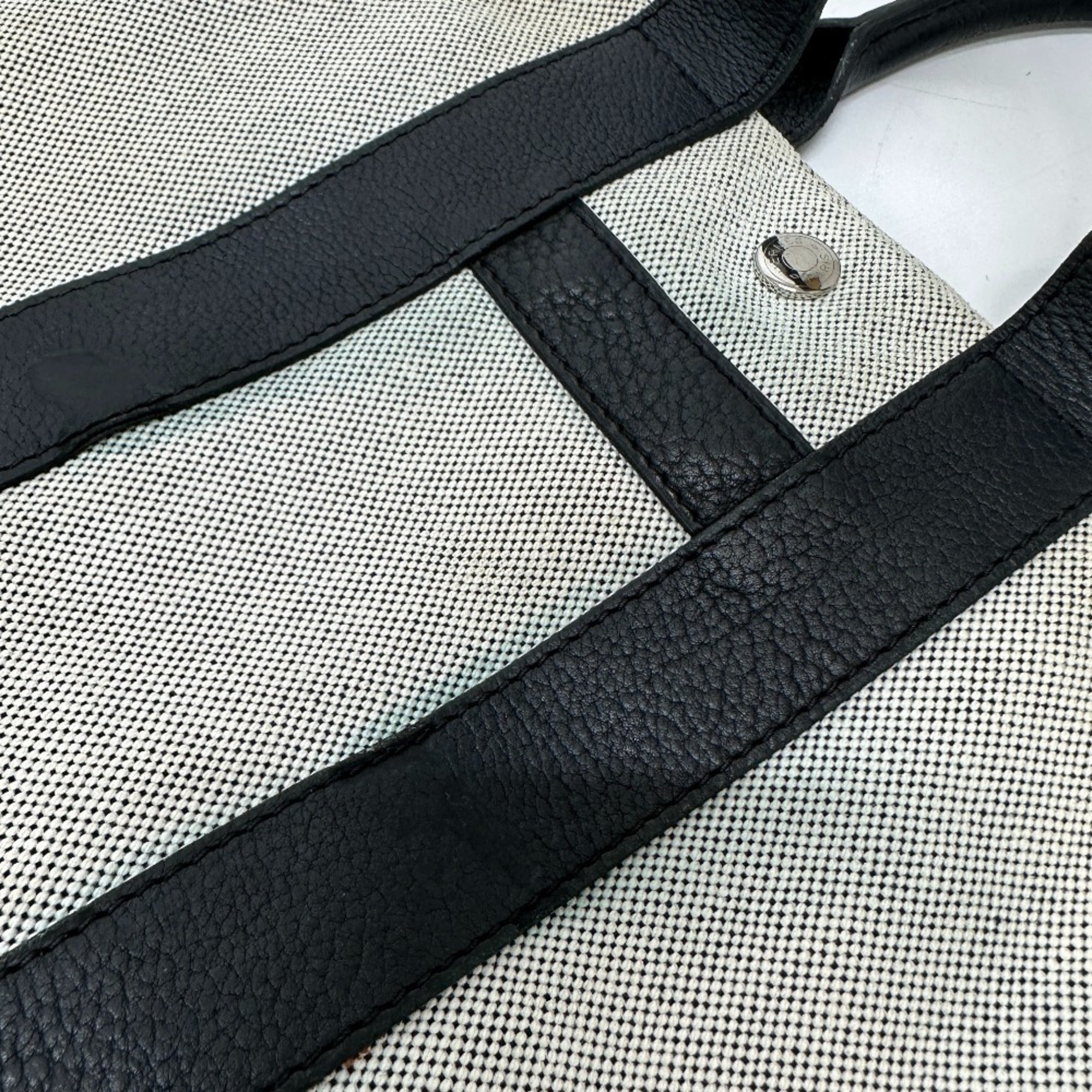 Hermes Black Gray Toile H Leather Handbag Tote Bag (Pre-Owned)