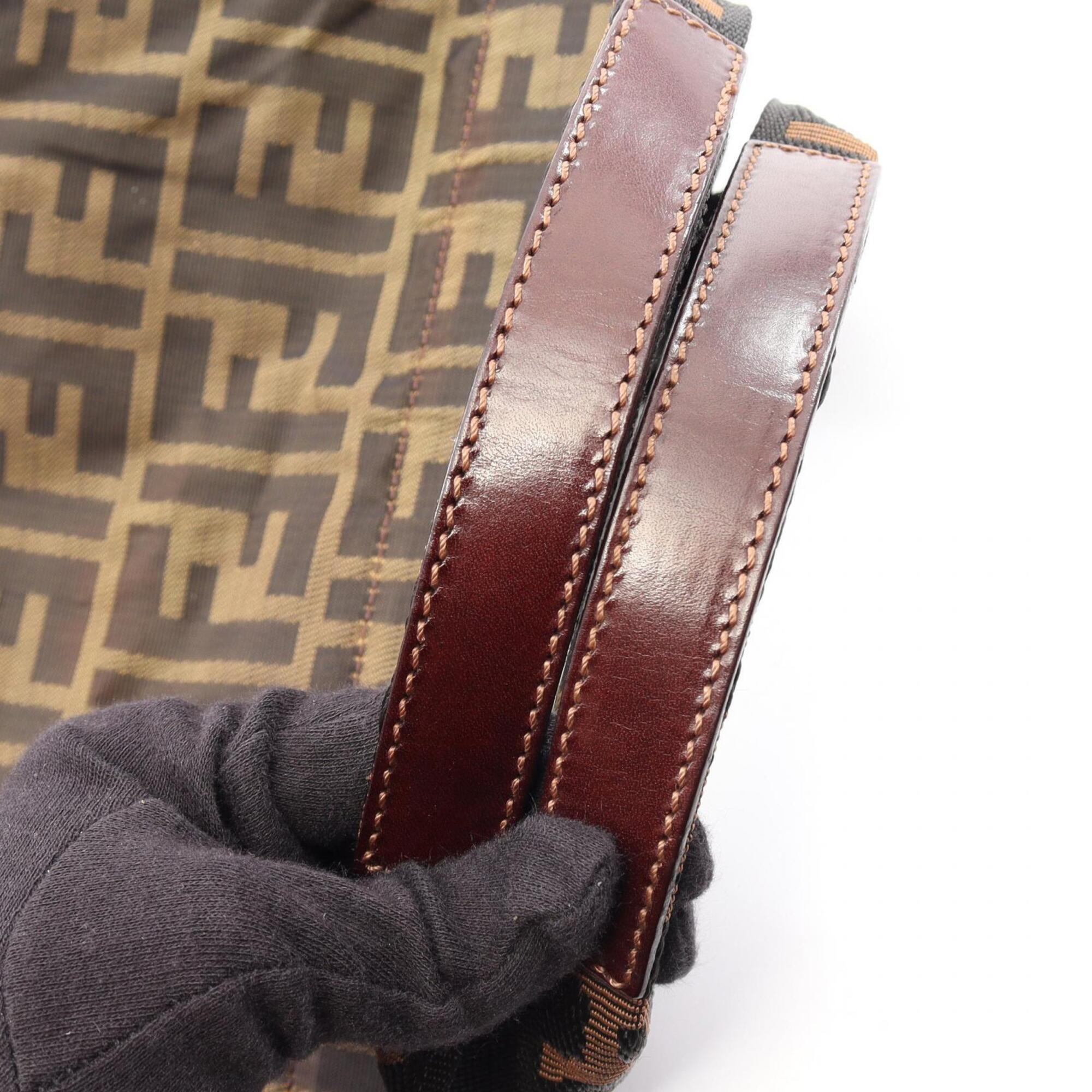 Fendi Brown Leather Canvas Handbag Tote Bag (Pre-Owned)