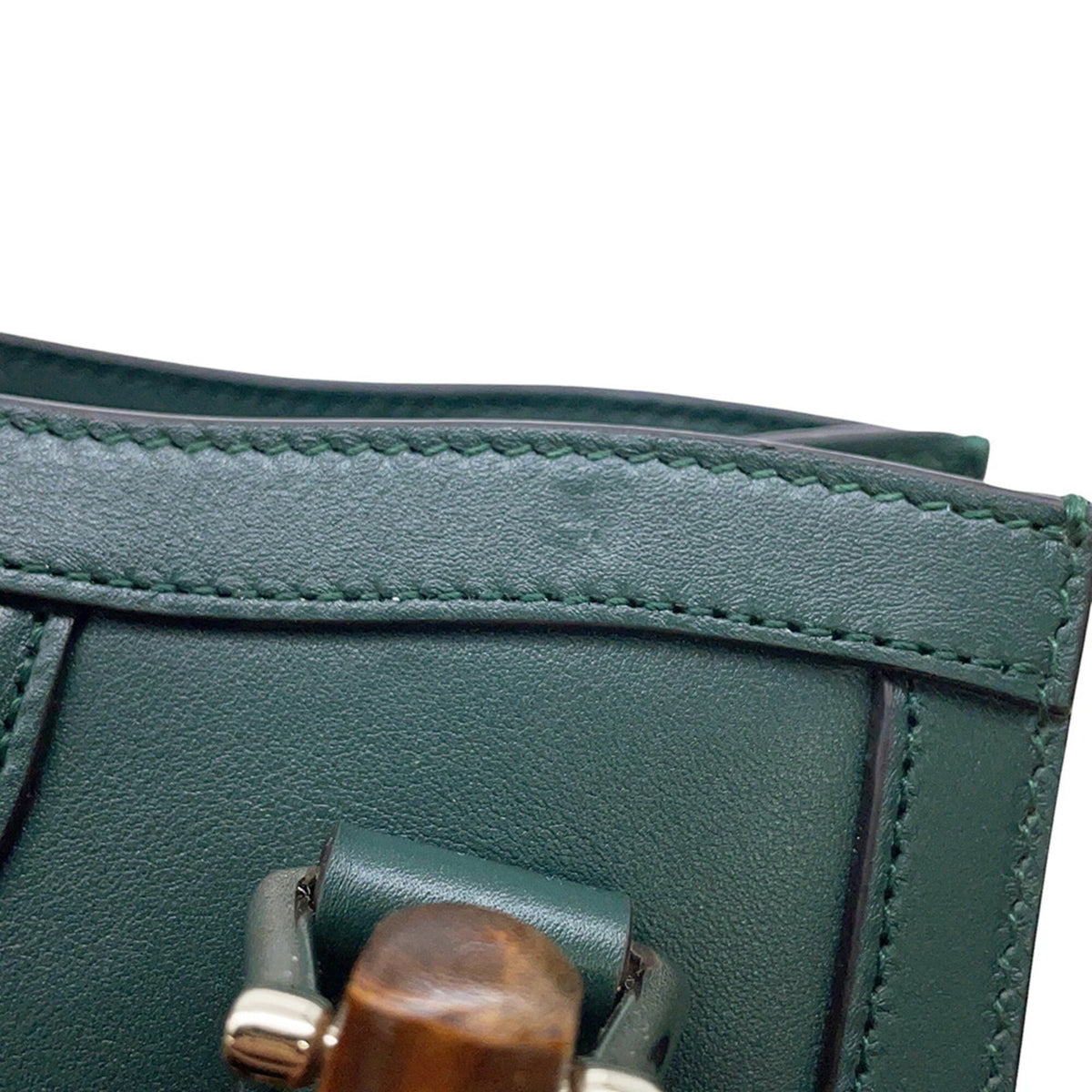 Gucci Bamboo Green Bamboo Leather Handbag Shoulder Bag (Pre-Owned)